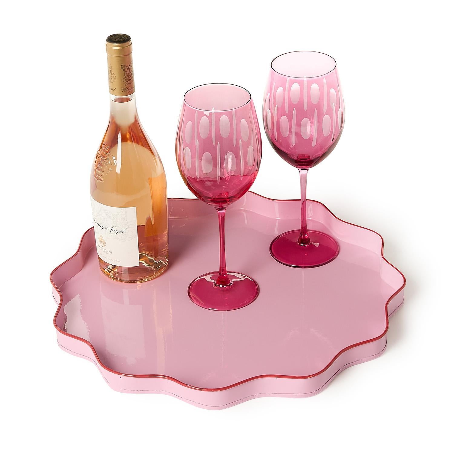 Scalloped Trays Pink w/ Red