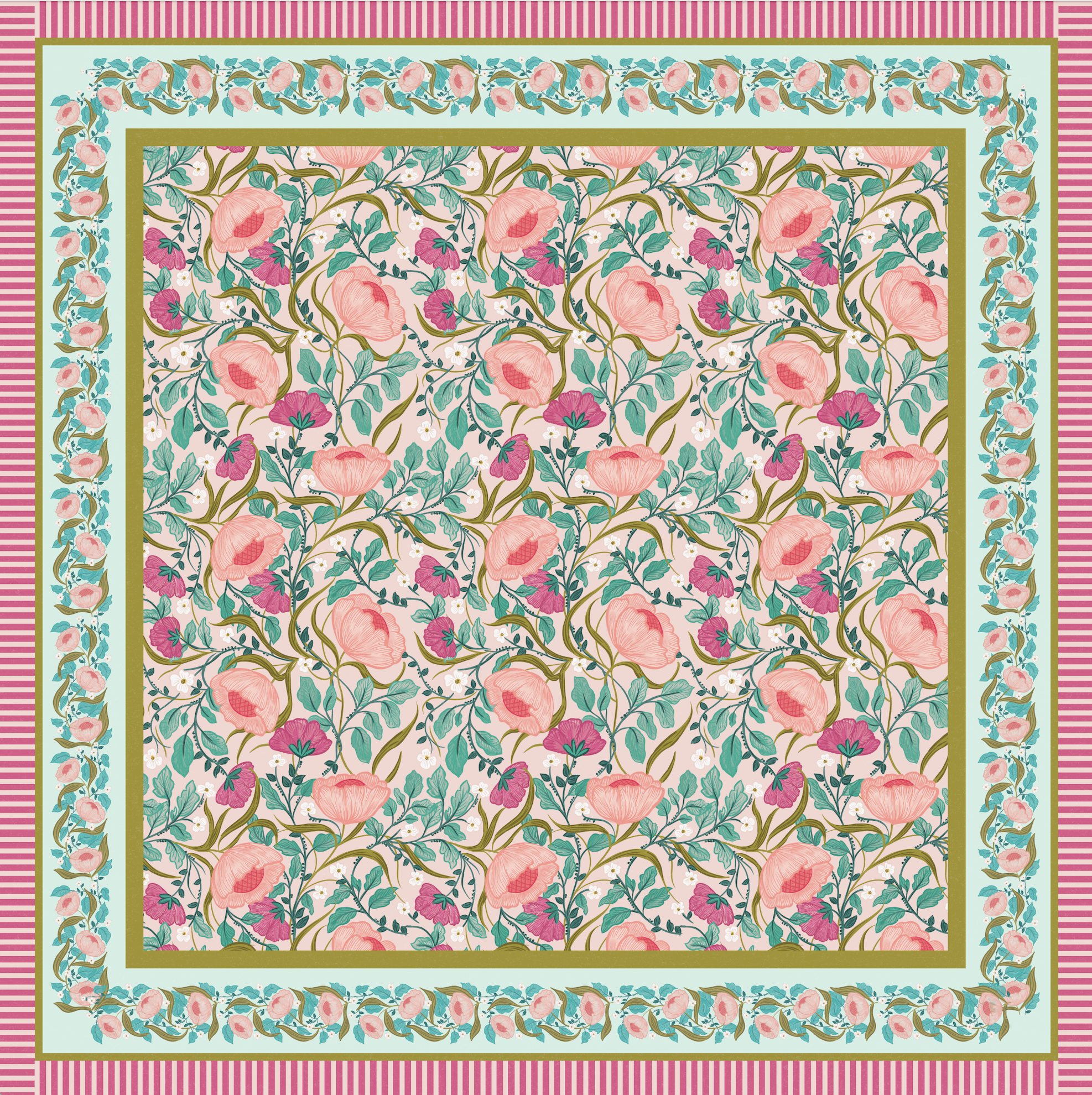 Floral Stripe Square Dining or Mahjong Tablecloth