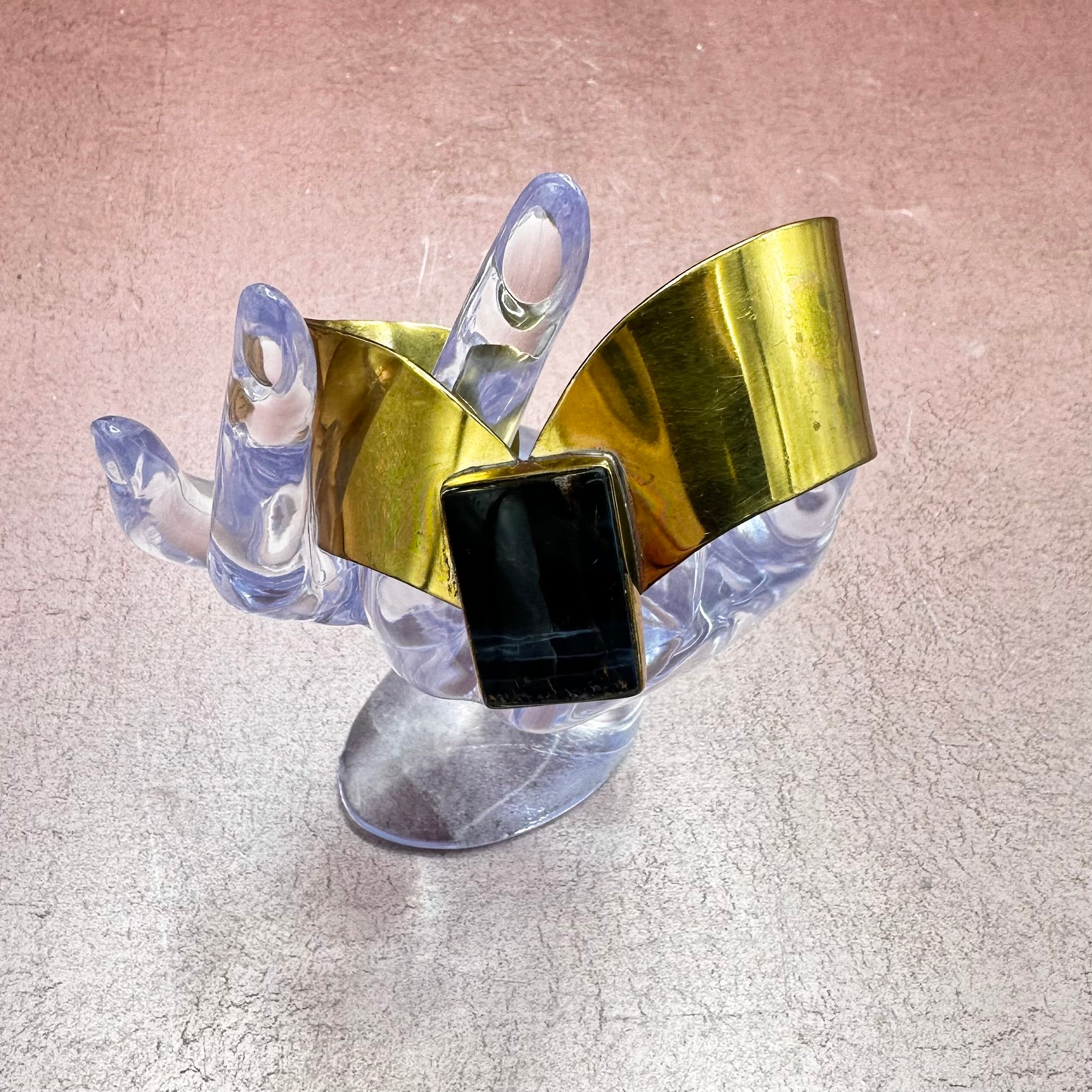 Brass & Stone Angled Cuff Bracelet