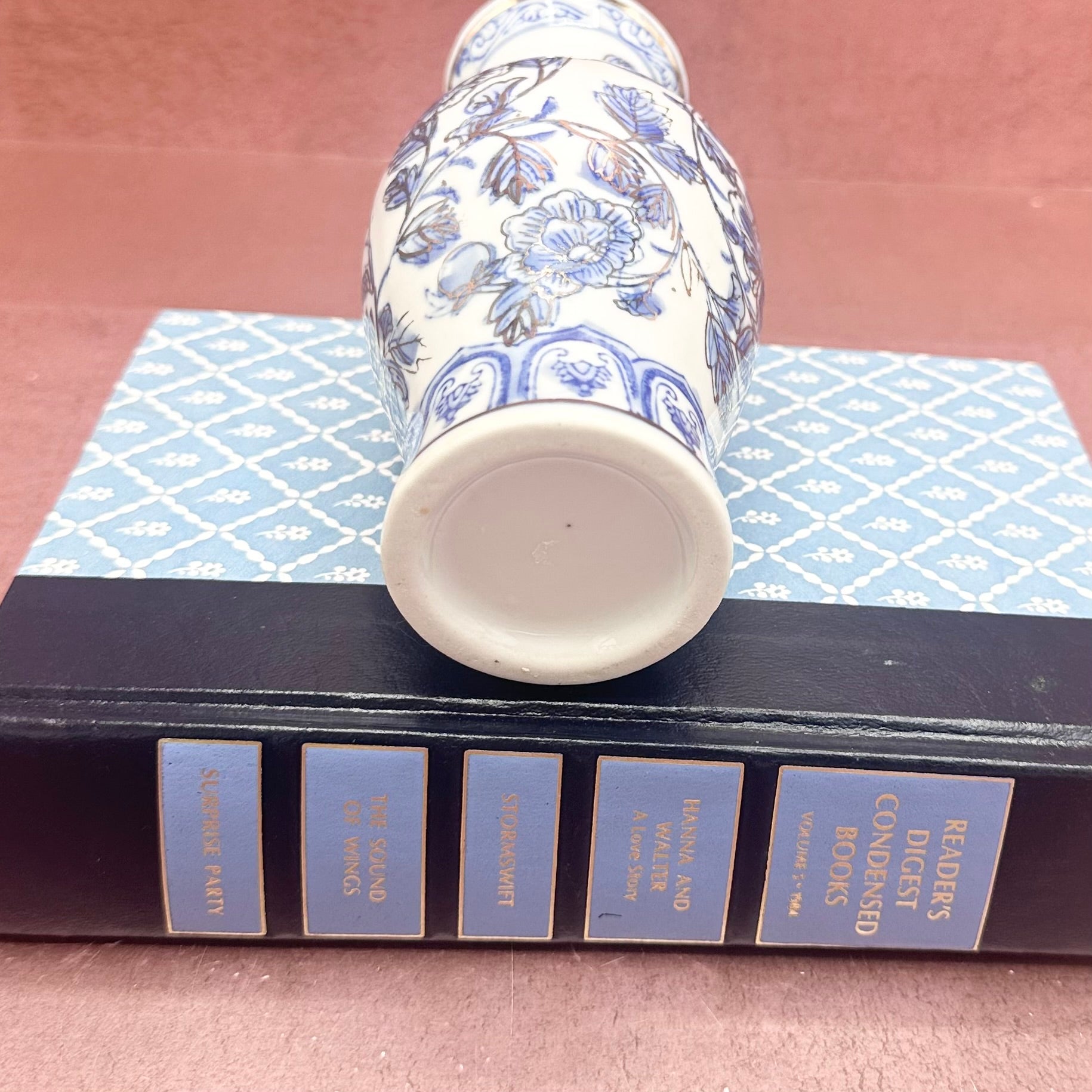 Small Blue & White Vase w/ Gold