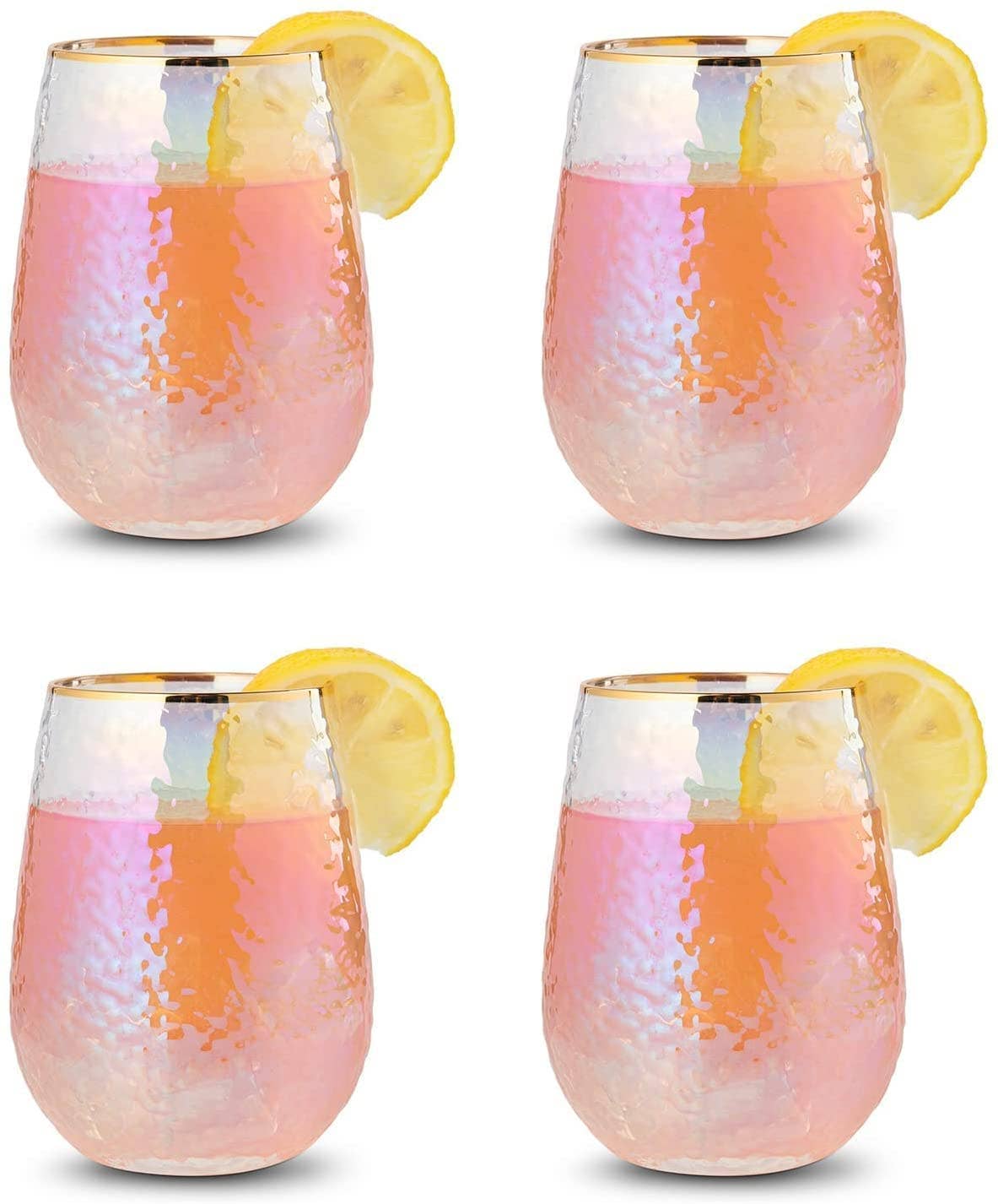 Lustered Iridescent Stemless Wine Glass