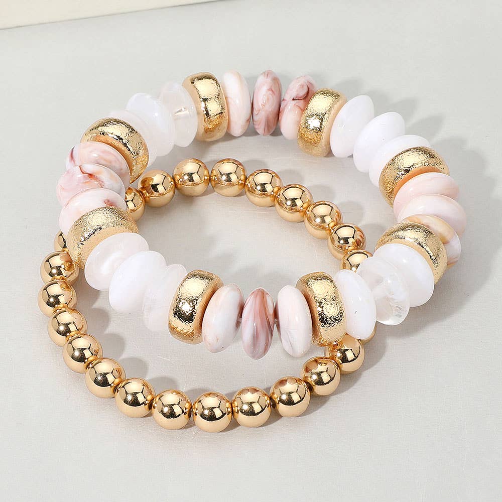 Natural Stone w/ Gold Disc Accent Bracelet