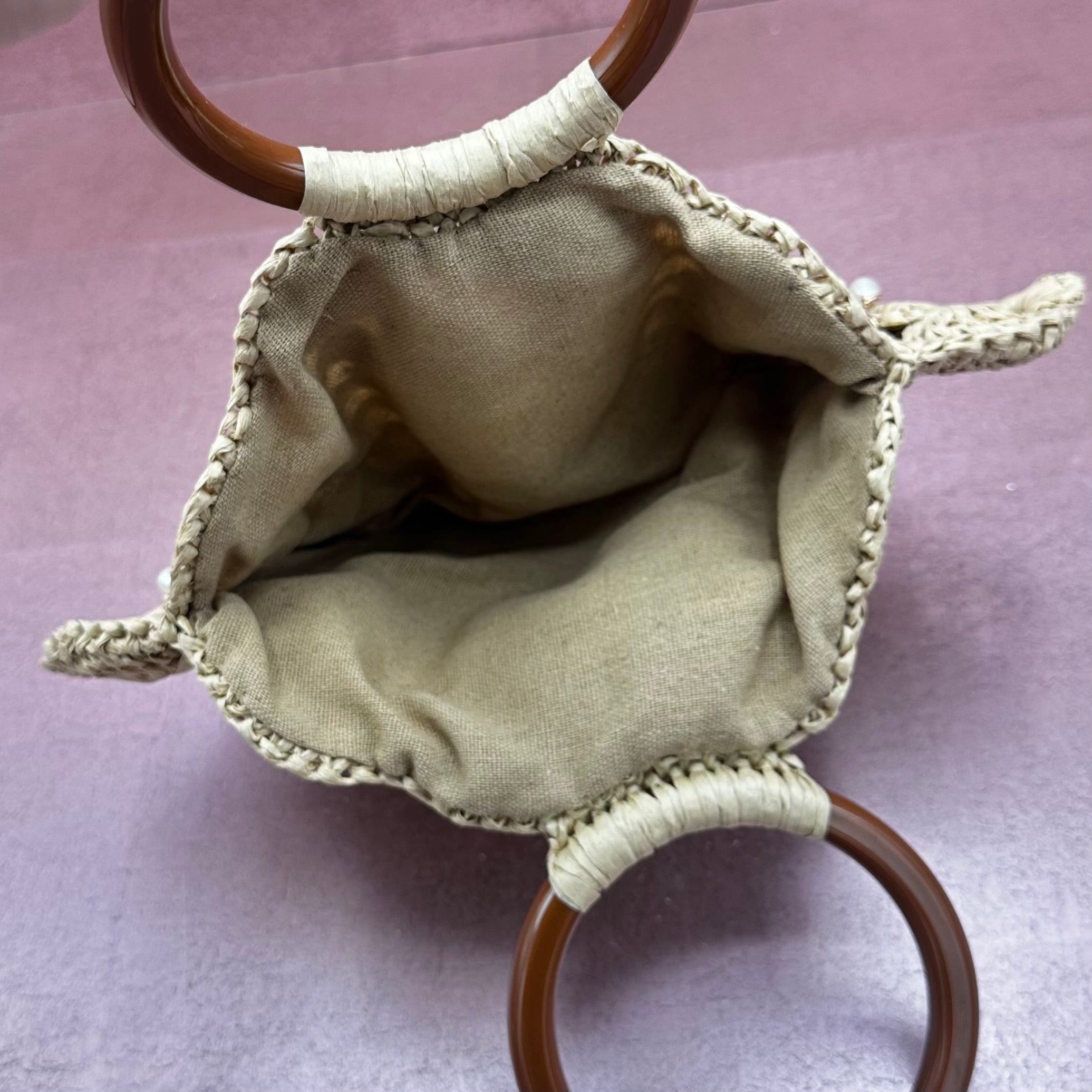 Straw Woven Fan Handbag w/ Round Handle