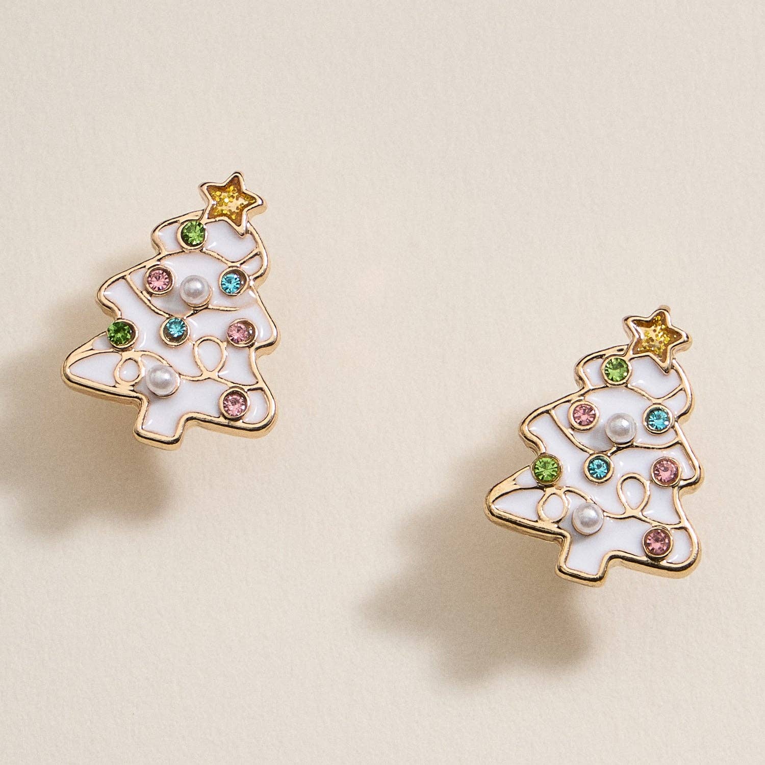 Enamel w/ Pearl Christmas Tree Stud Earrings