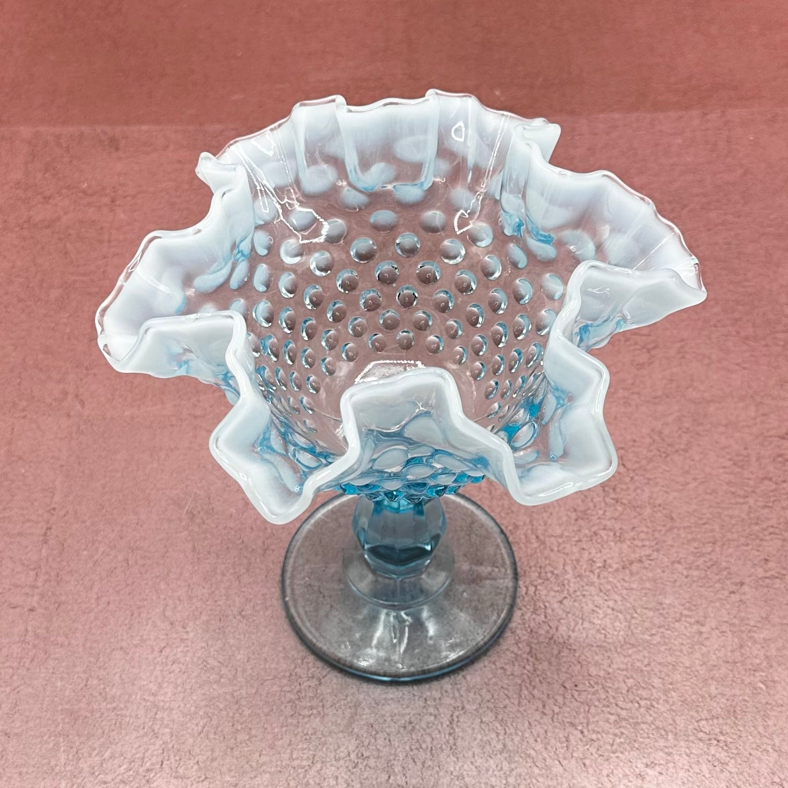 Aqua Fenton Hobnail Compote