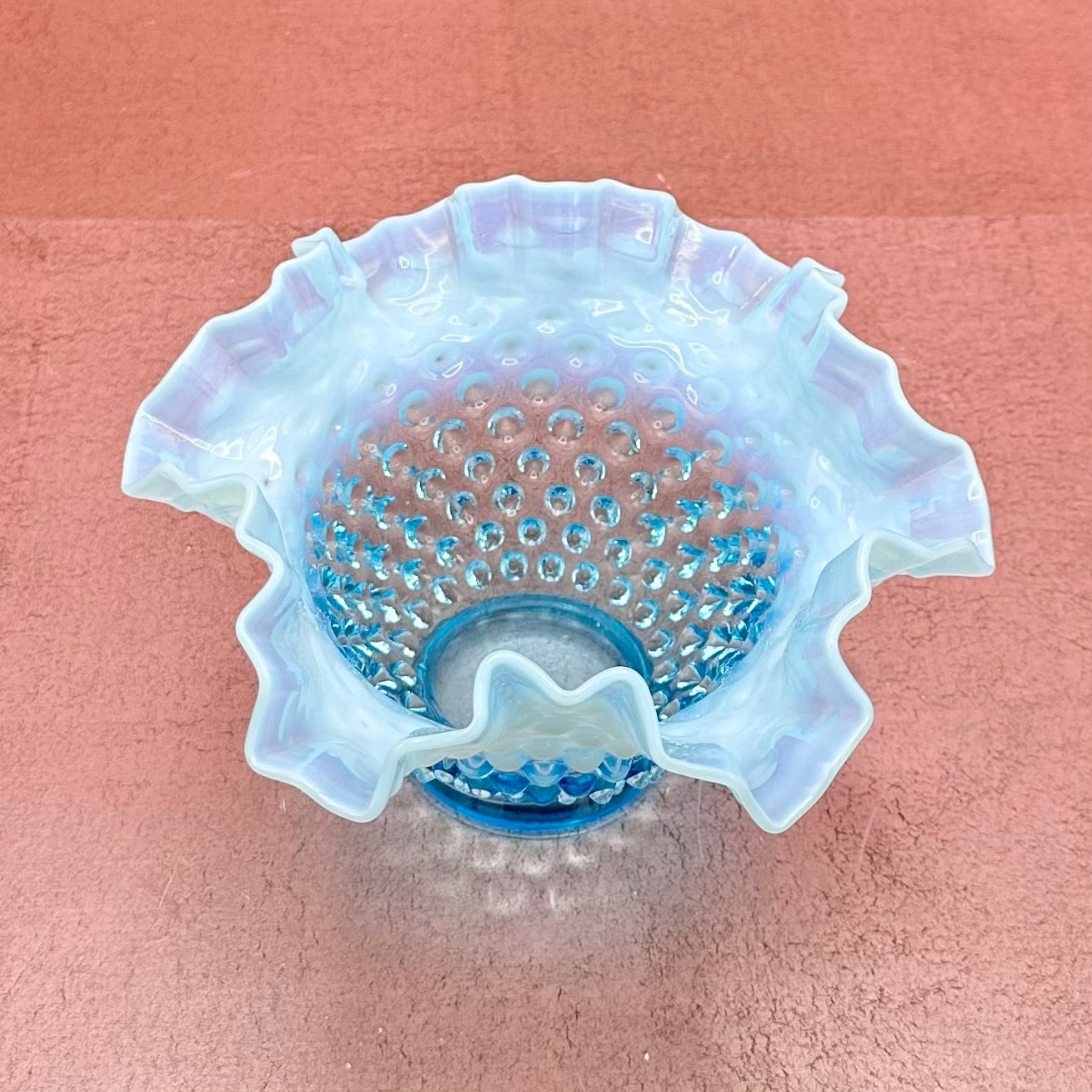 Fenton Hobnail Aqua Ruffle Bowl