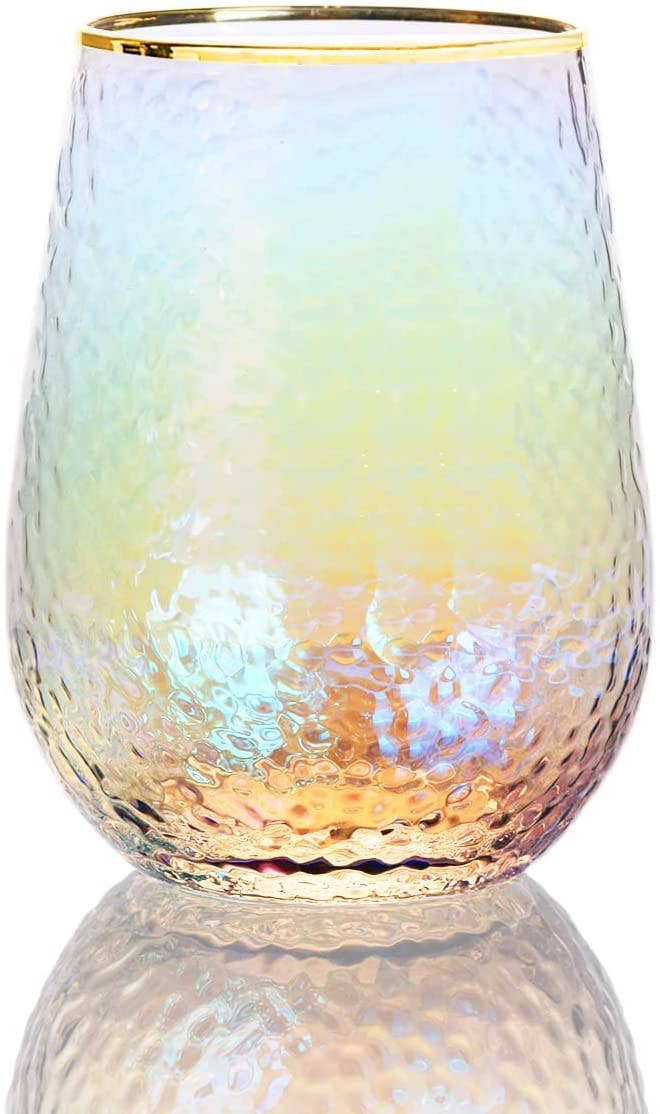 Lustered Iridescent Stemless Wine Glass