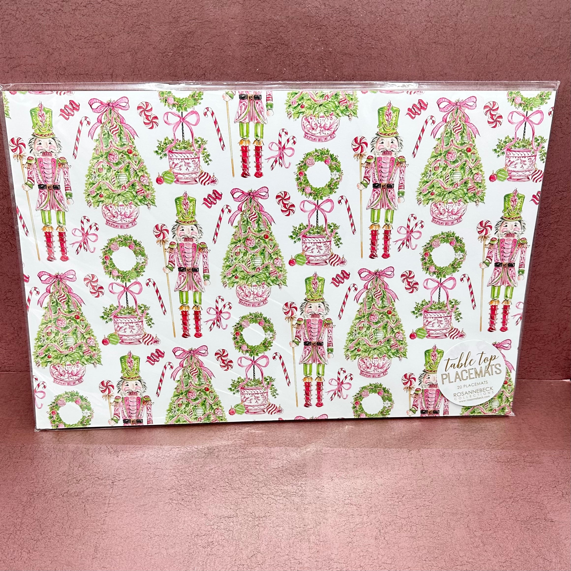 Pink Peppermint Nutcrackers and Topiaries Placemat