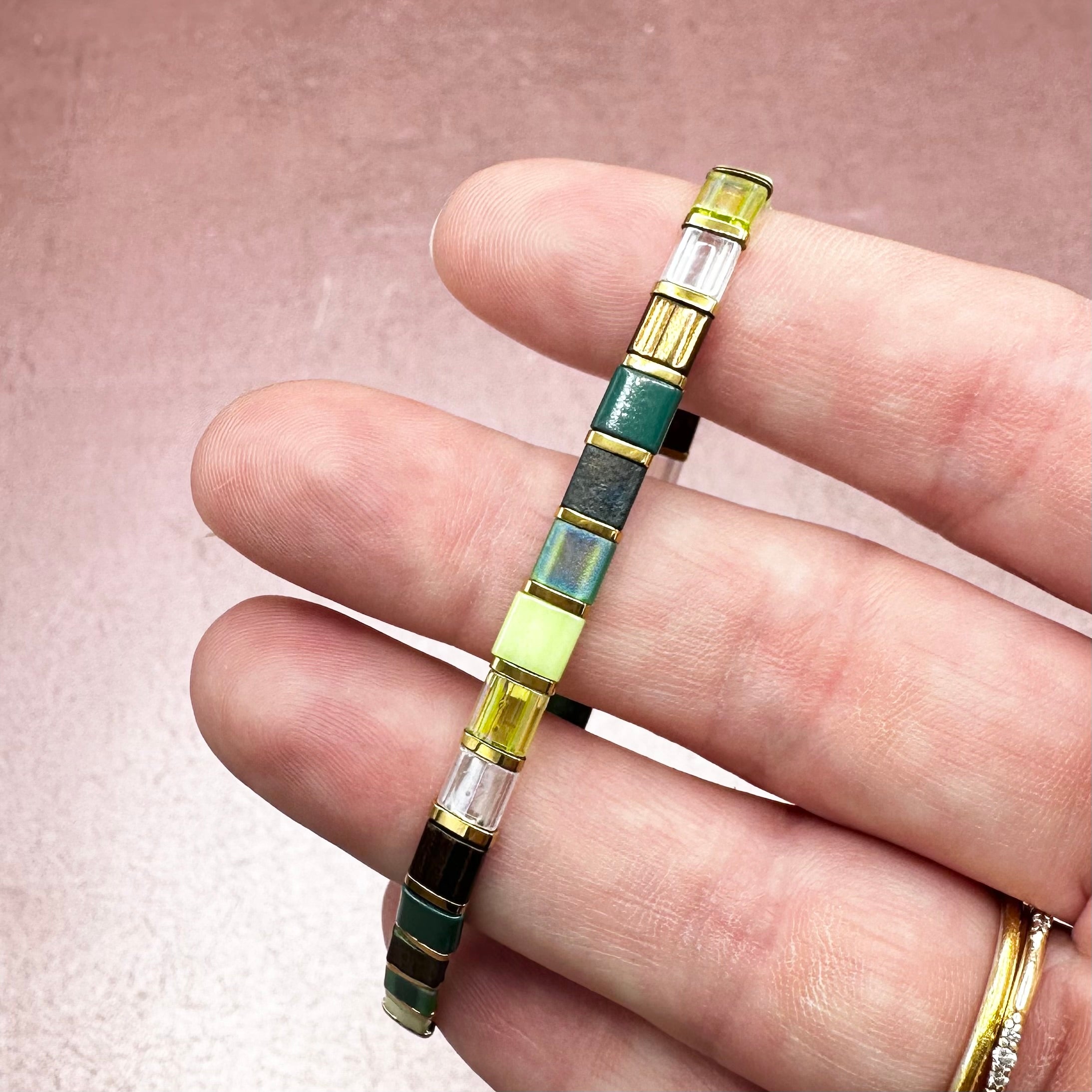 Mutli Green & Gold Tile Bracelet