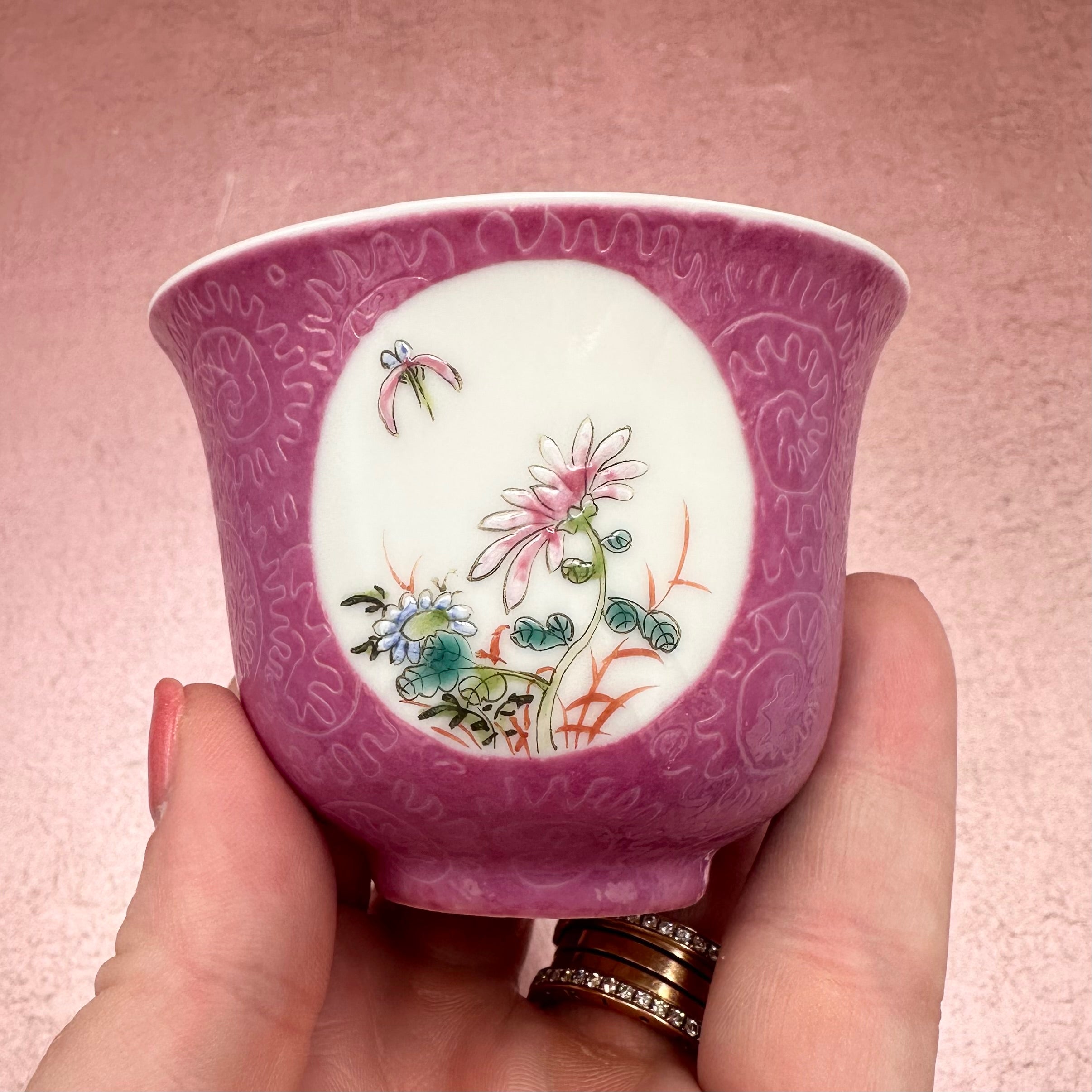 Dark Pink Floral Sake Cup Candle