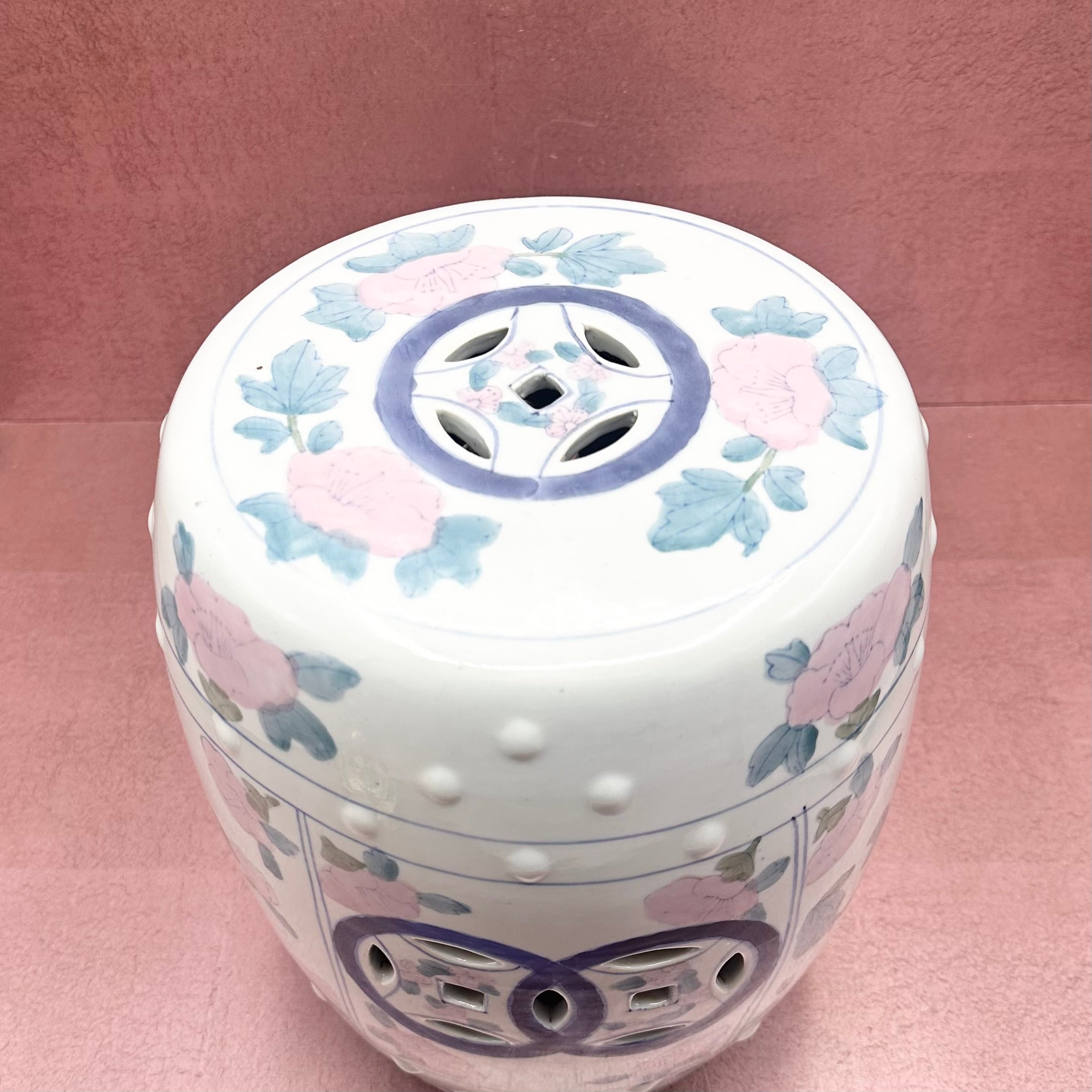 Petite Chinoiserie Pink/Aqua Garden Stool