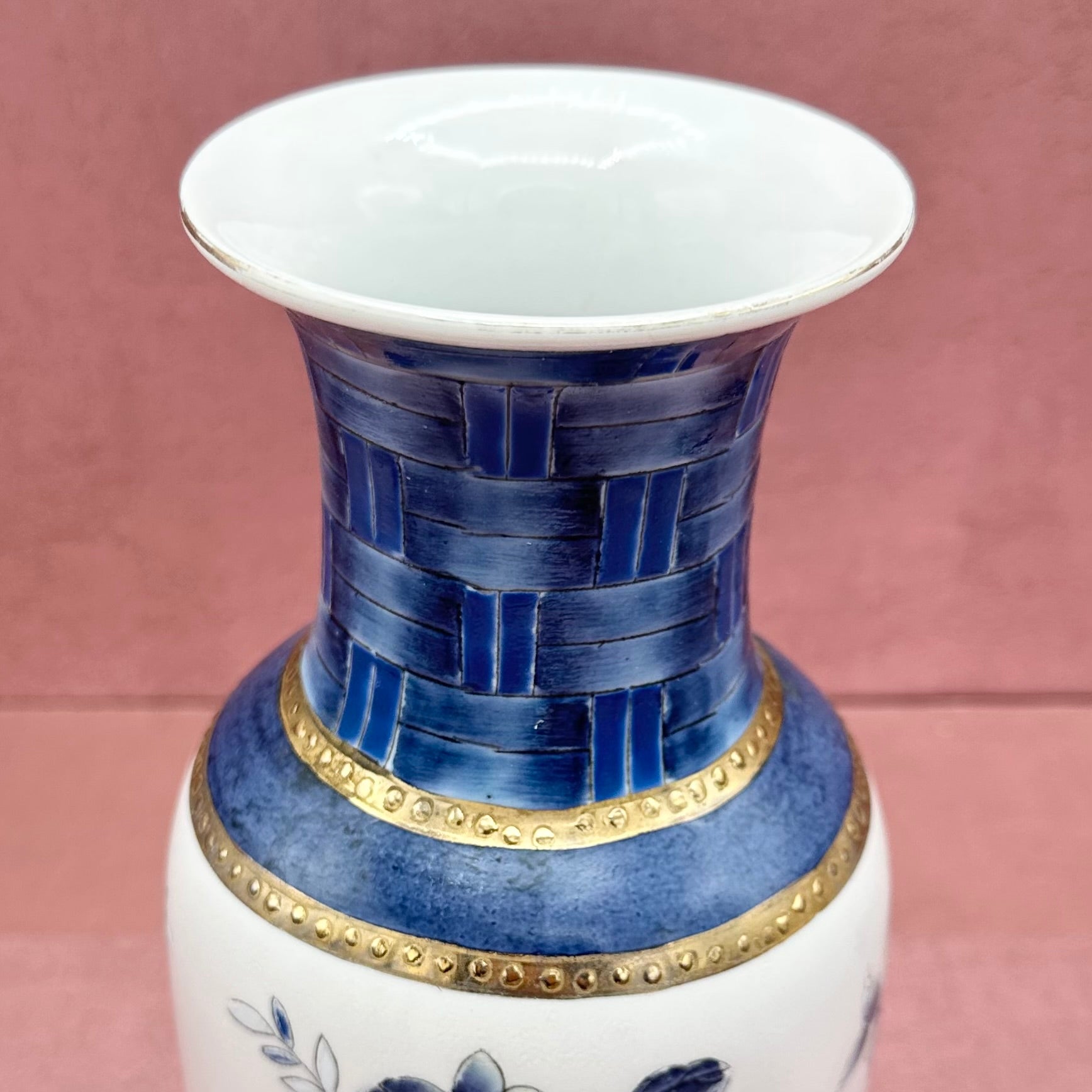 Blue & White Basketweave Vase