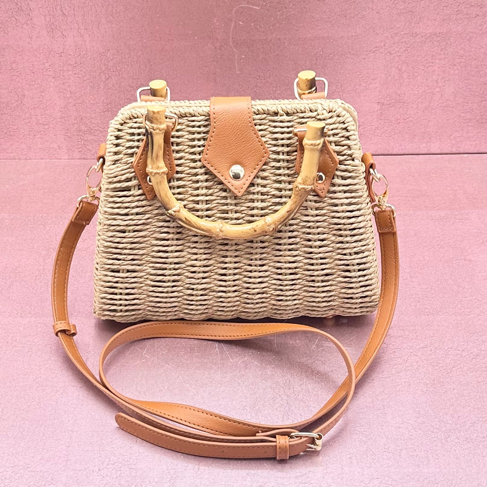 Summer Straw Tote w/ Bamboo Handle