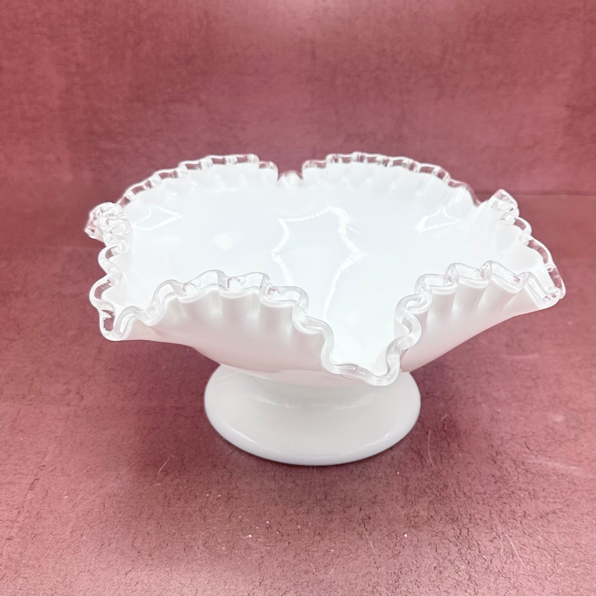 White Clear Edge Fenton Ruffle Compote