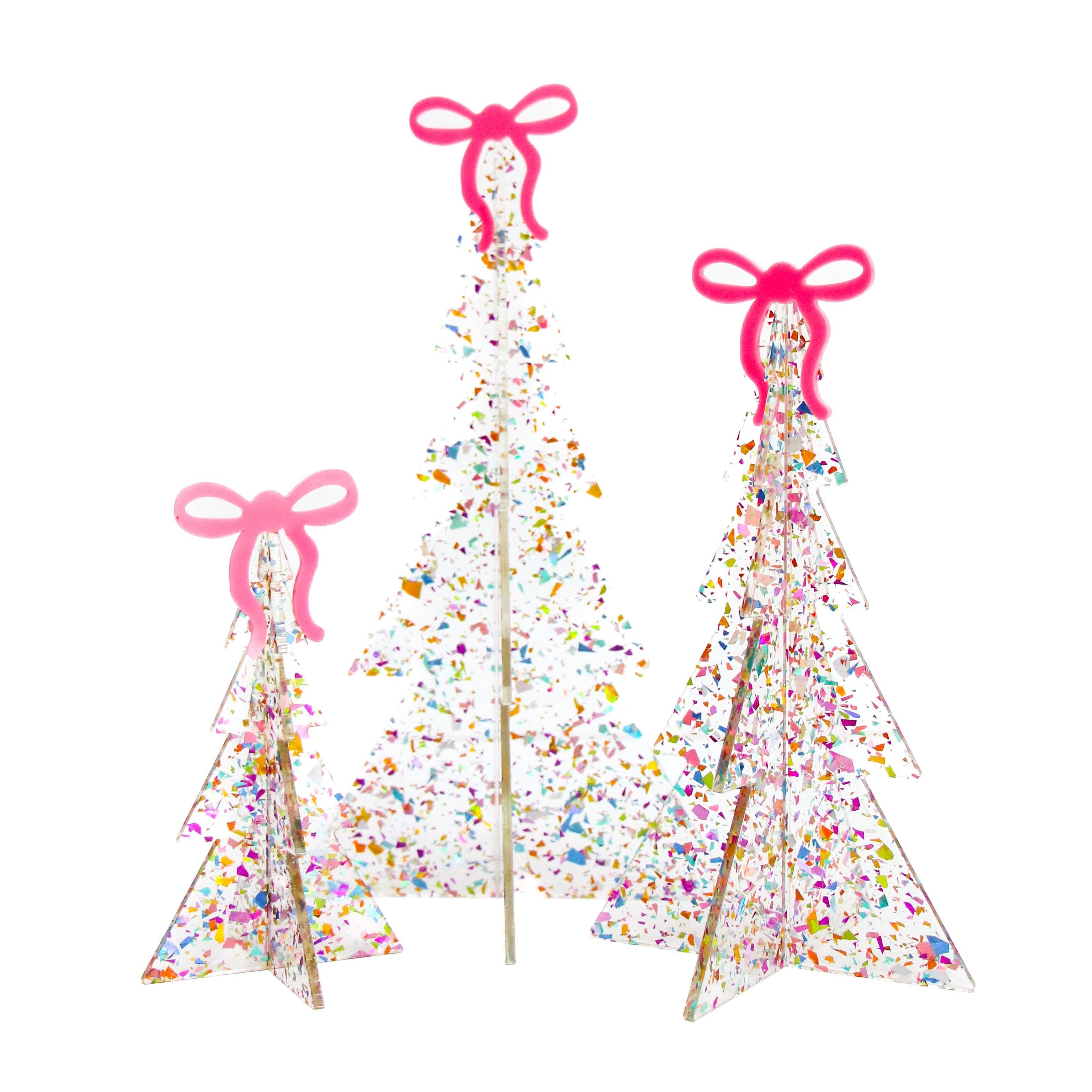 Confetti Acrylic Christmas Trees w/ Bow