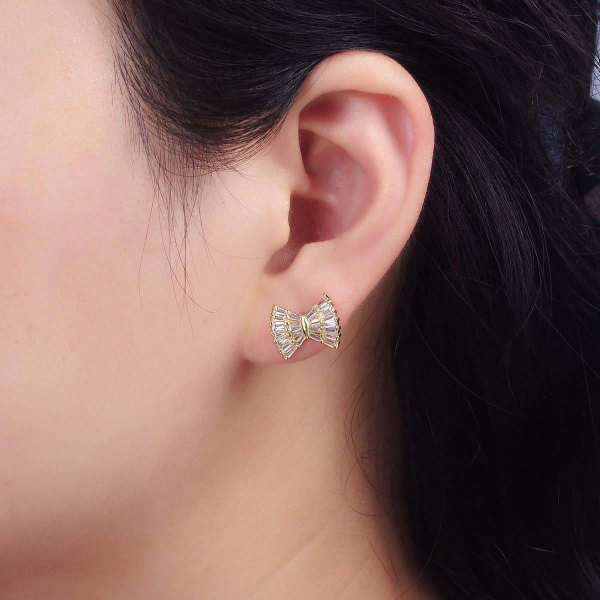 Clear CZ Bow Stud Earrings