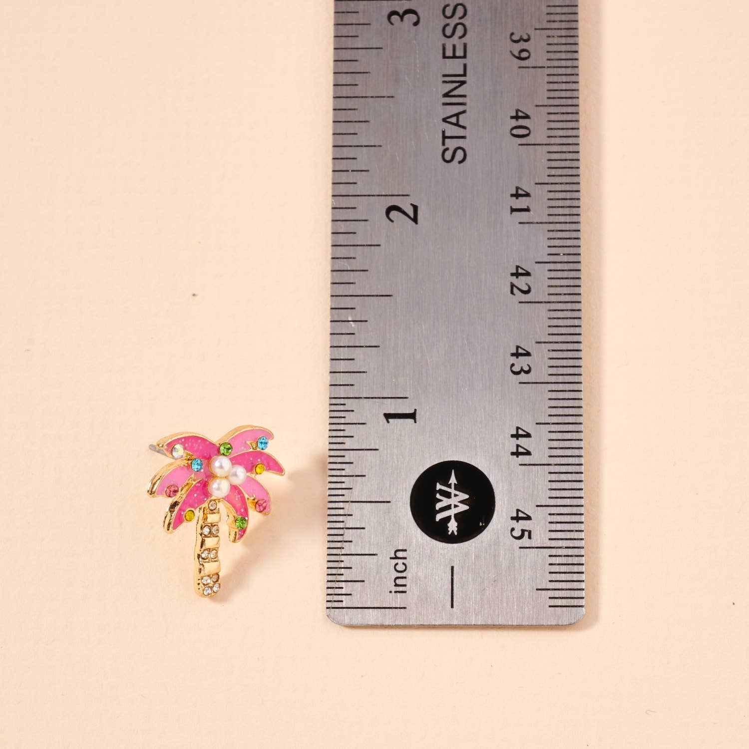 Pink Palm Tree Enamel Stud Earrings