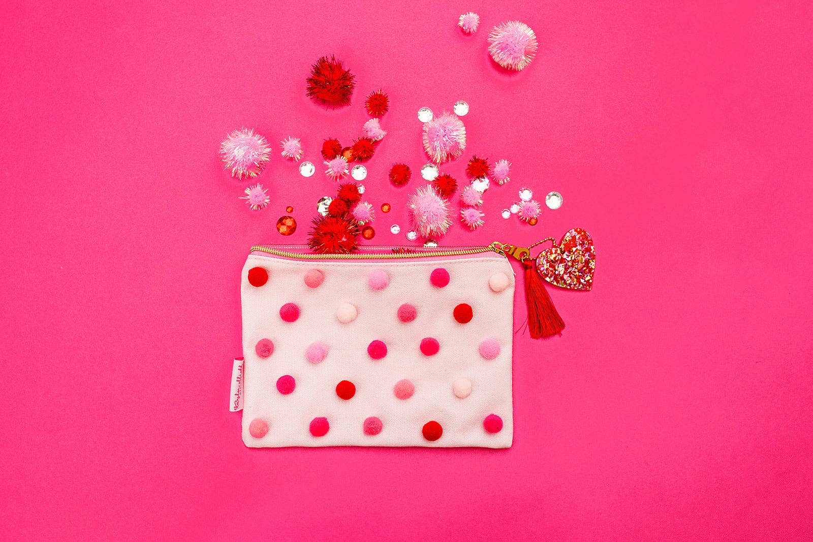 Red + Pink Pom-Pom Pouch