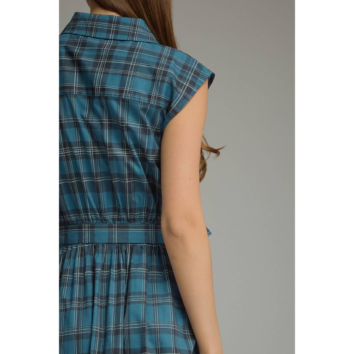 Plaid Cap Sleeve Midi Dress