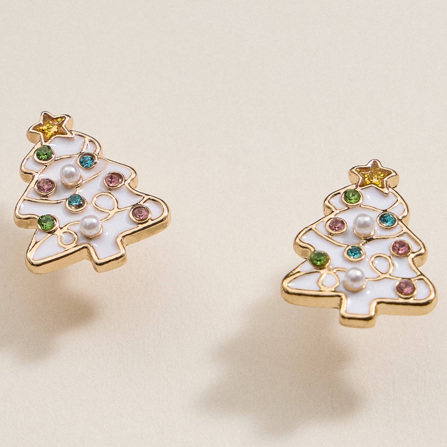 Enamel w/ Pearl Christmas Tree Stud Earrings