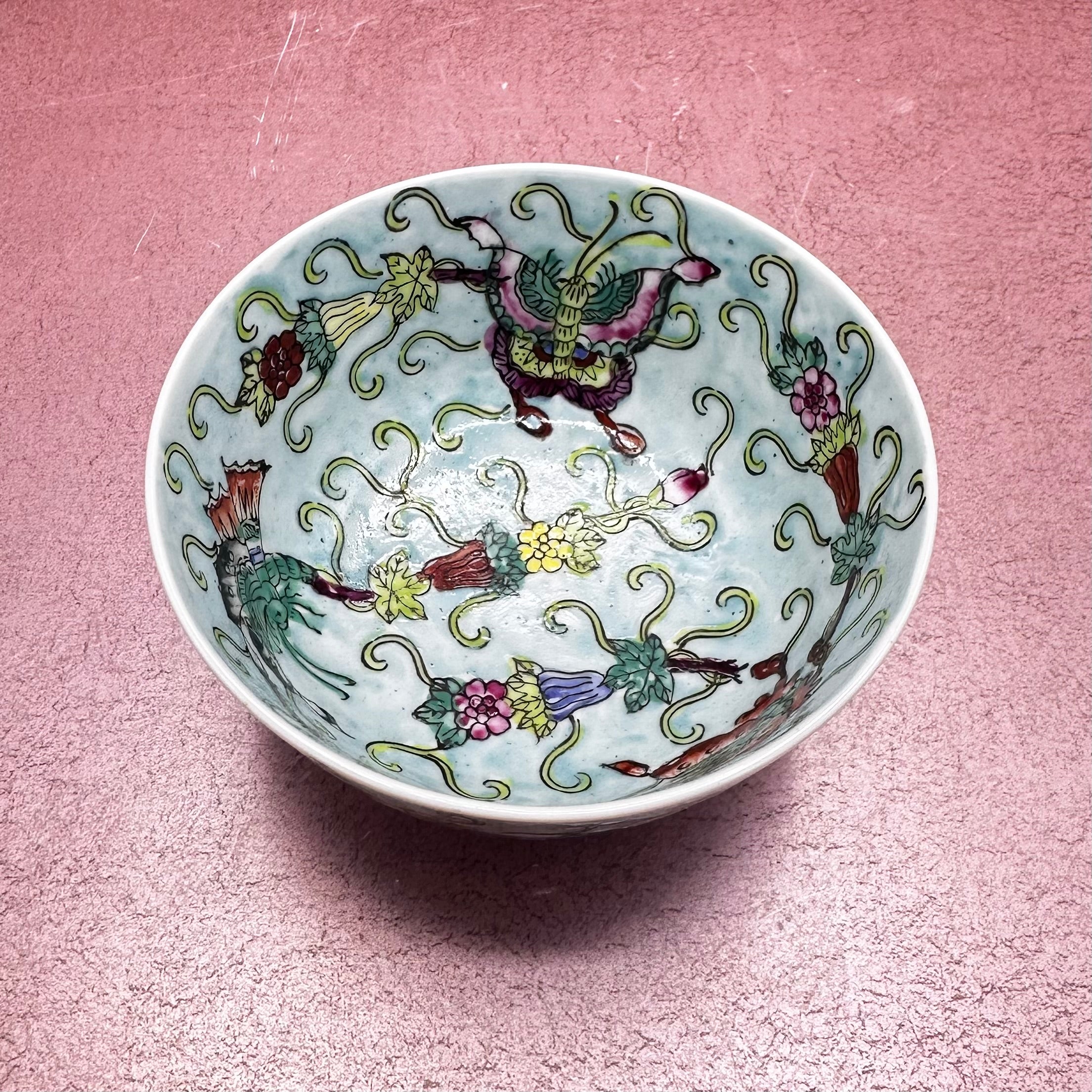 Aqua Floral & Butterfly Macau Style Bowl