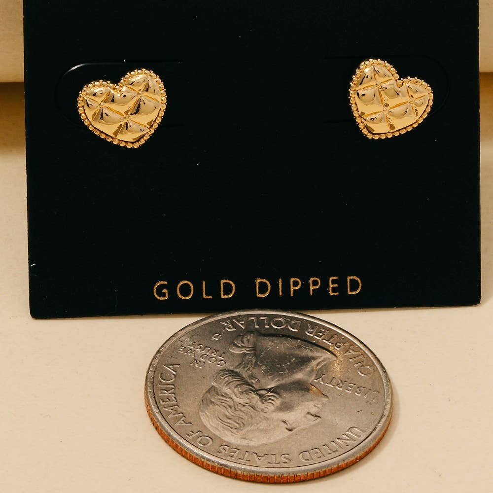 Gold Quilted Heart Stud Earrings