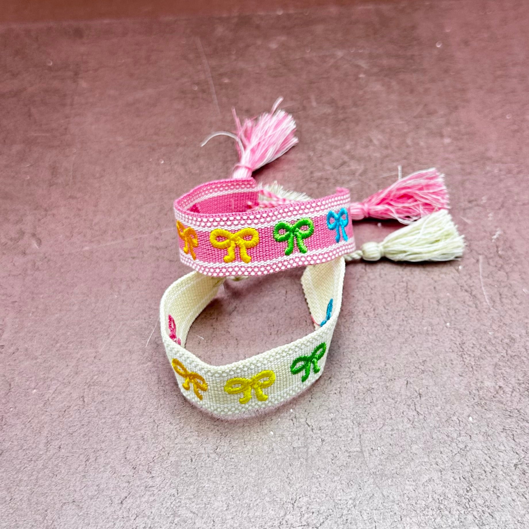 Rainbow Bow Embroidered Tassel Bracelet
