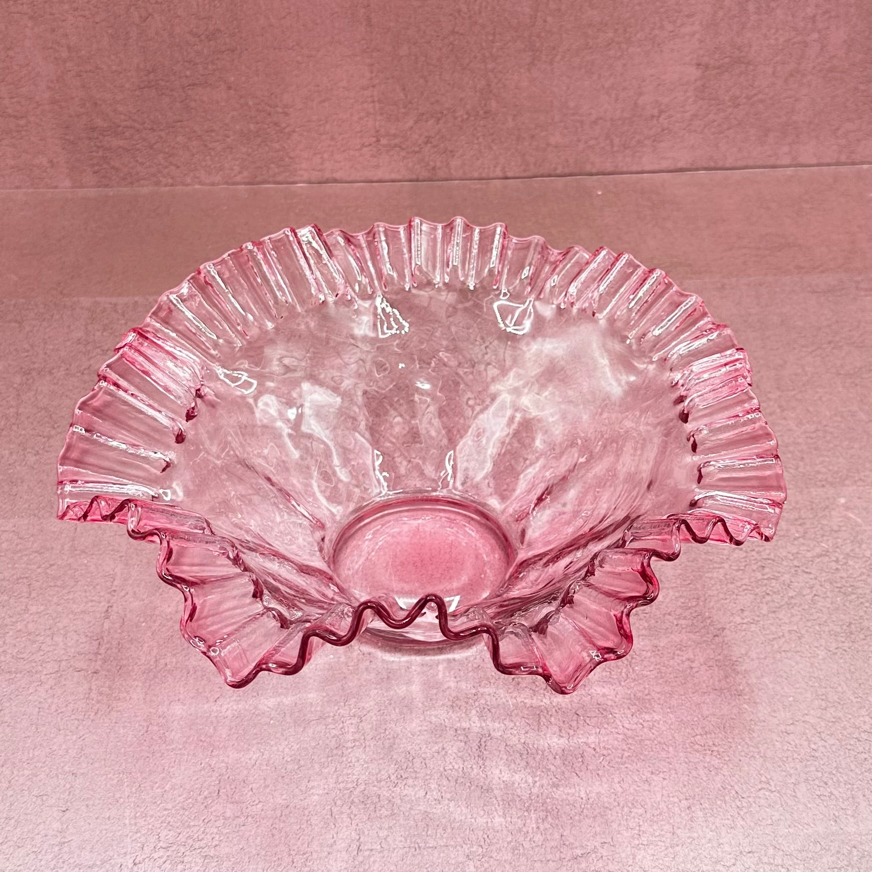 Quilted Crimped Ruffle Edge Cranberry Fenton Bowl