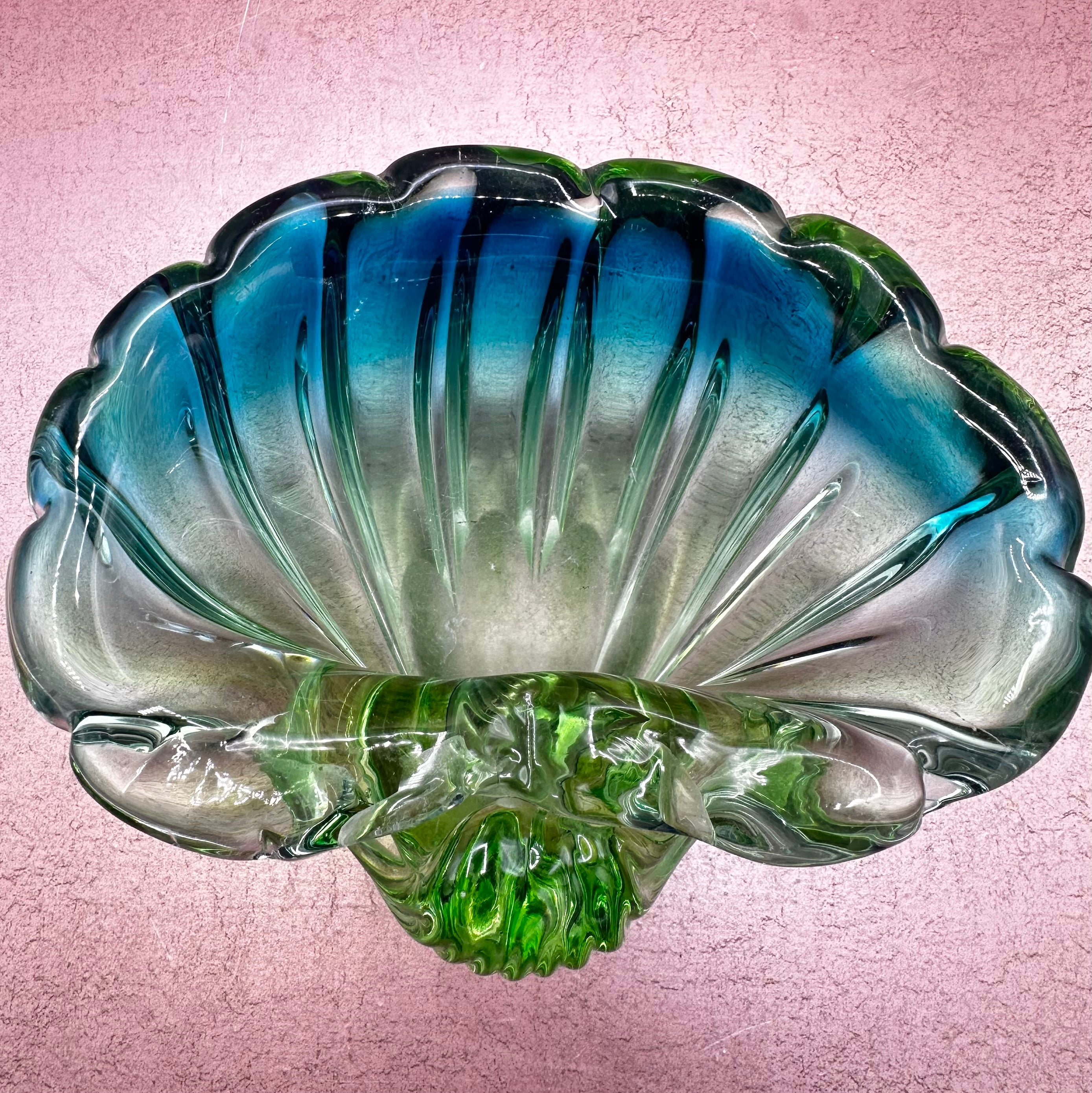 Blue Green Ombre Glass Shell Bowl