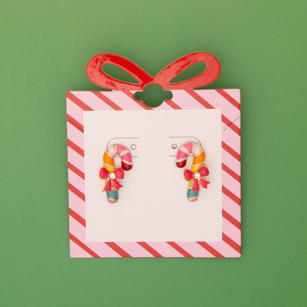 Colorful Enamel Candy Cane Stud Earrings