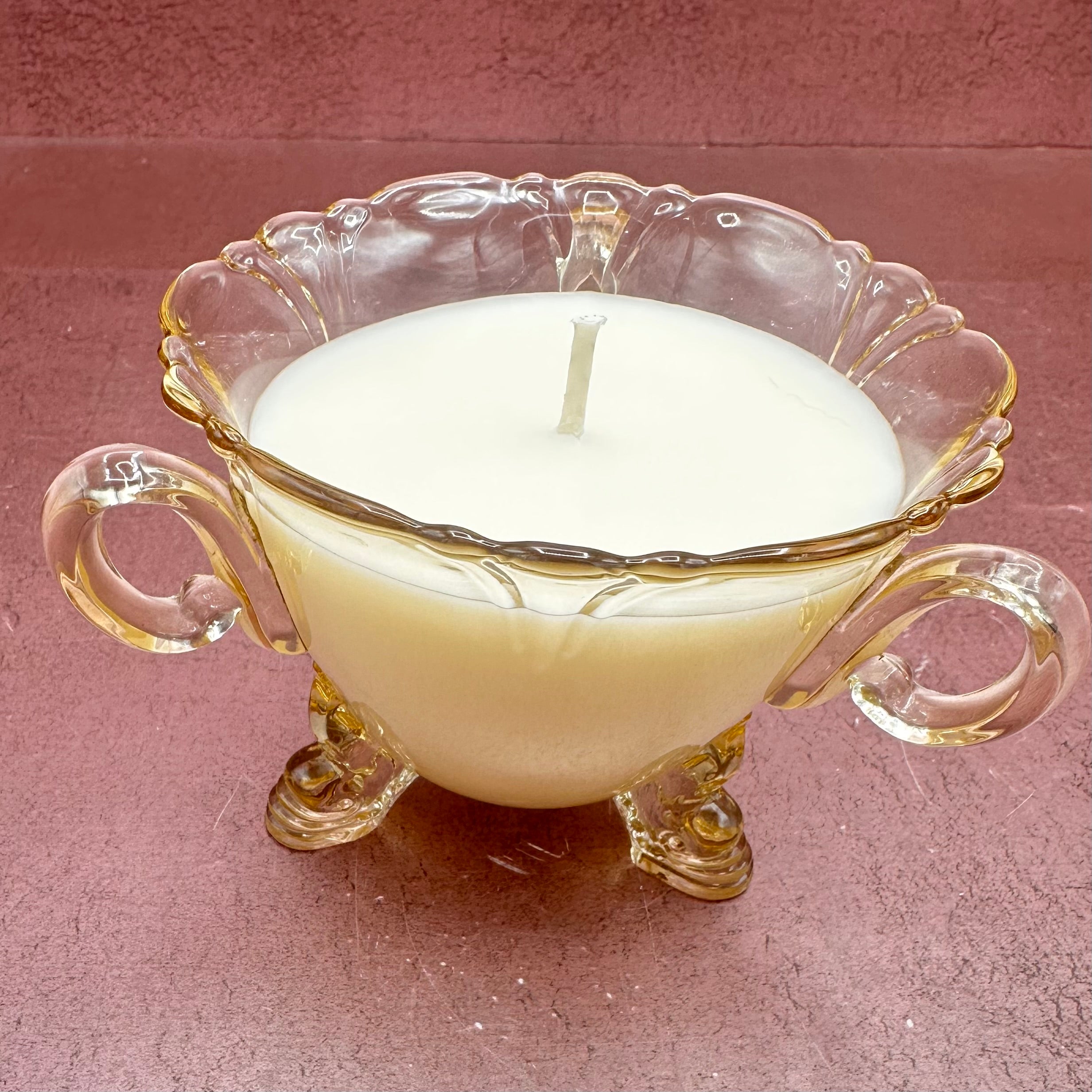 Yellow Dolphin Footed Glass Bowl Candle