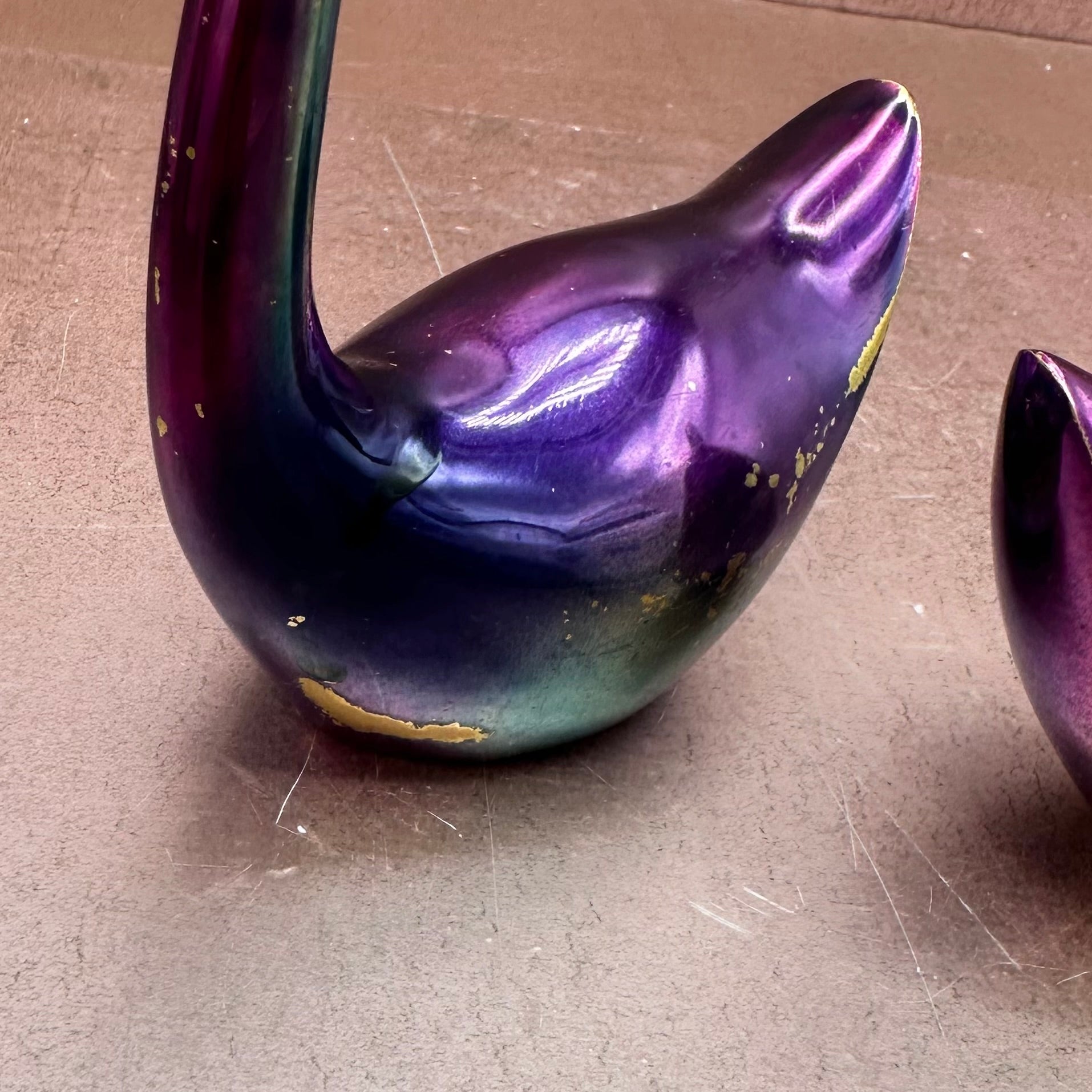 Rainbow Colored Brass Swan Pair