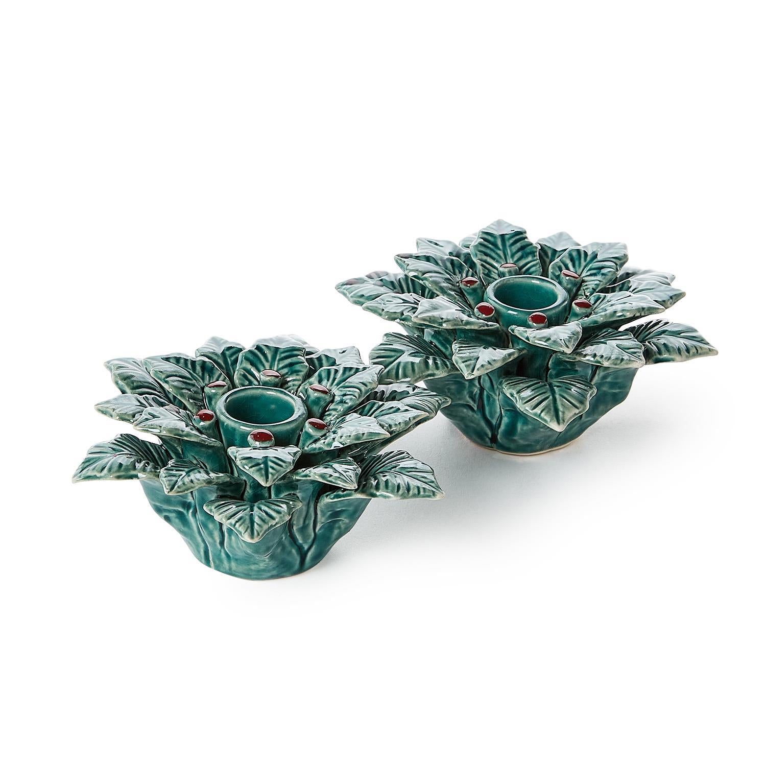 Holly Berry Taper Candle Holders Set of 2