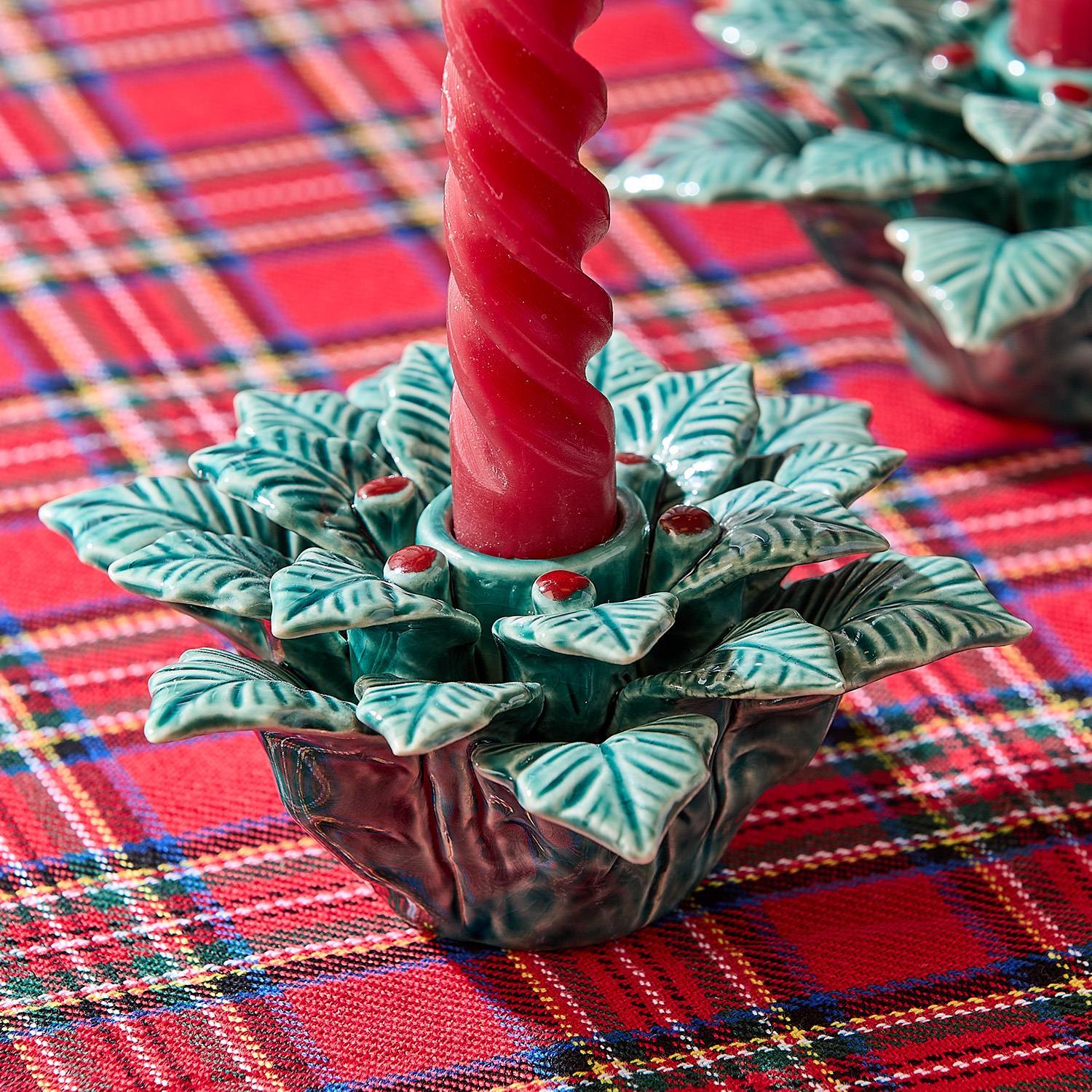 Holly Berry Taper Candle Holders Set of 2