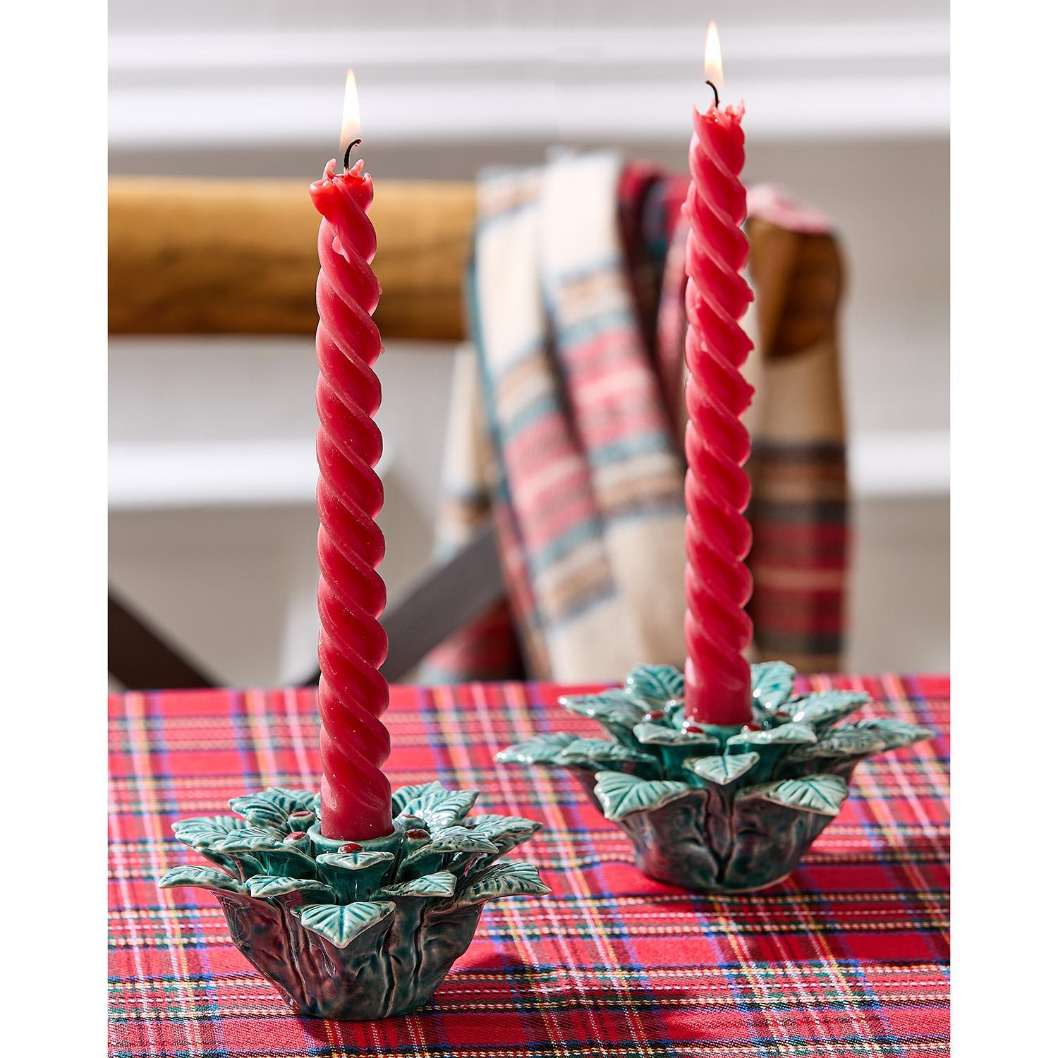 Holly Berry Taper Candle Holders Set of 2