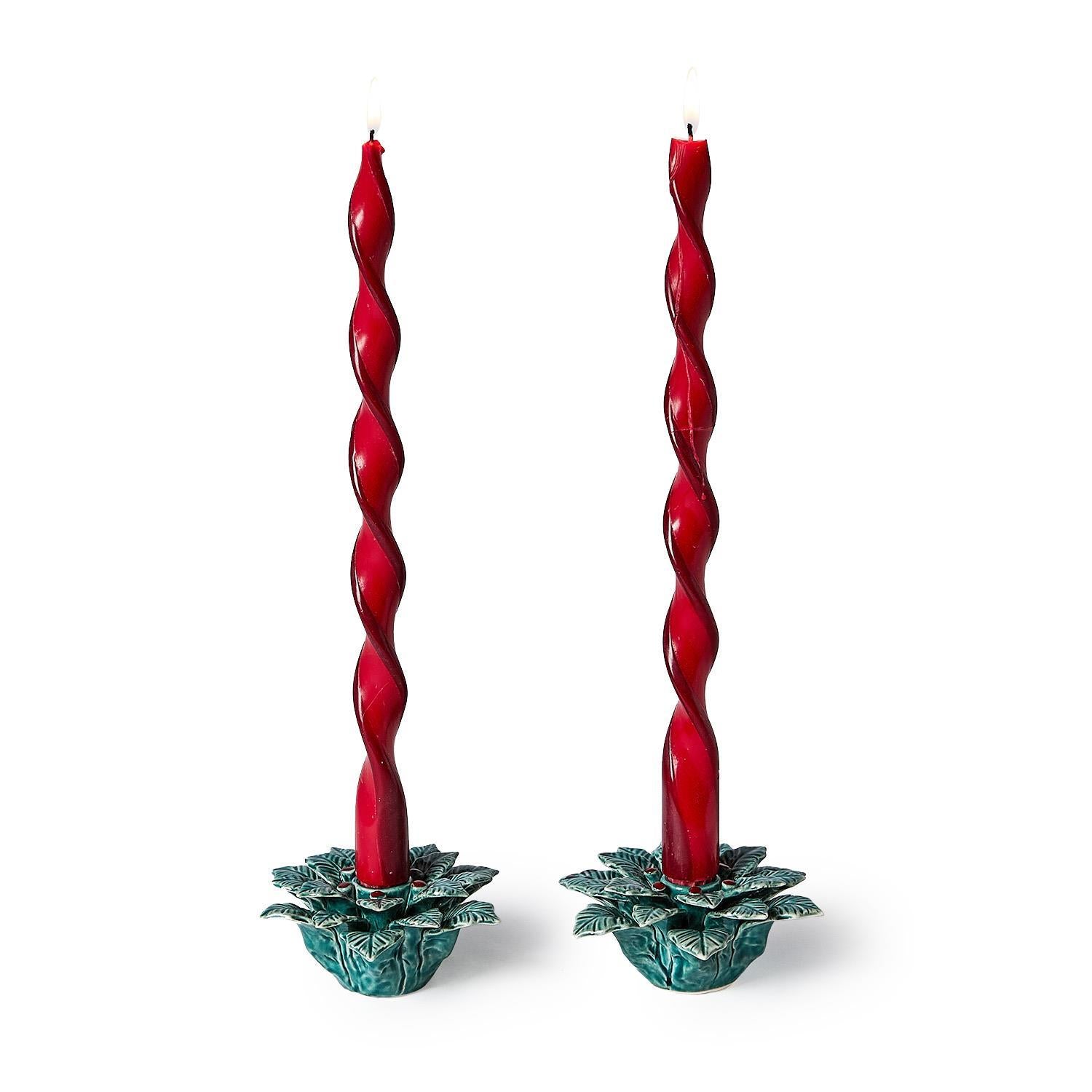 Holly Berry Taper Candle Holders Set of 2