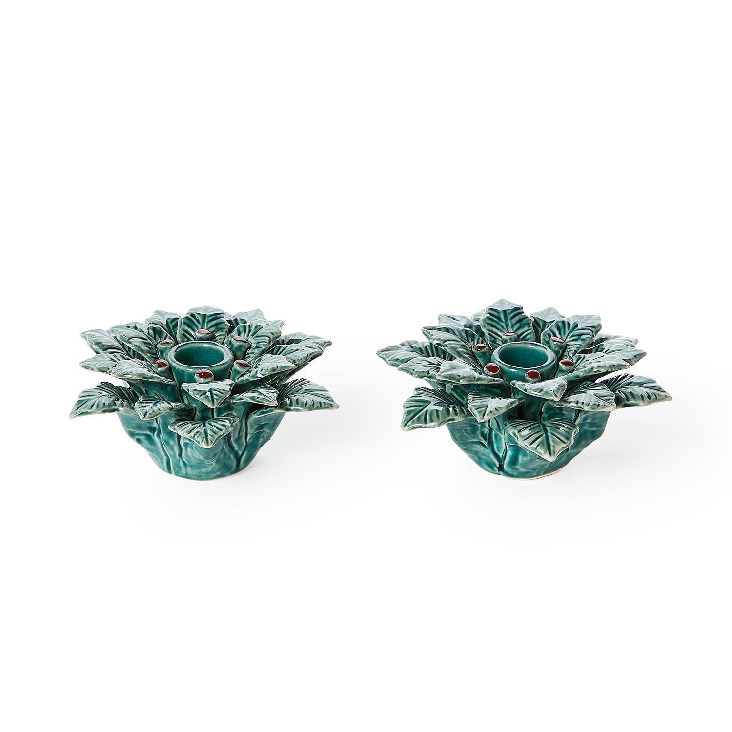 Holly Berry Taper Candle Holders Set of 2