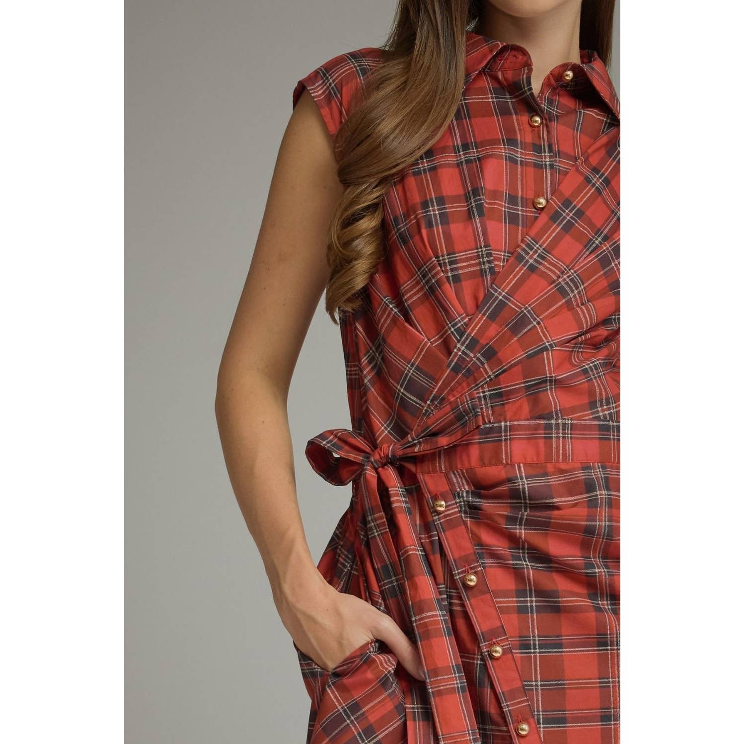 Plaid Cap Sleeve Midi Dress