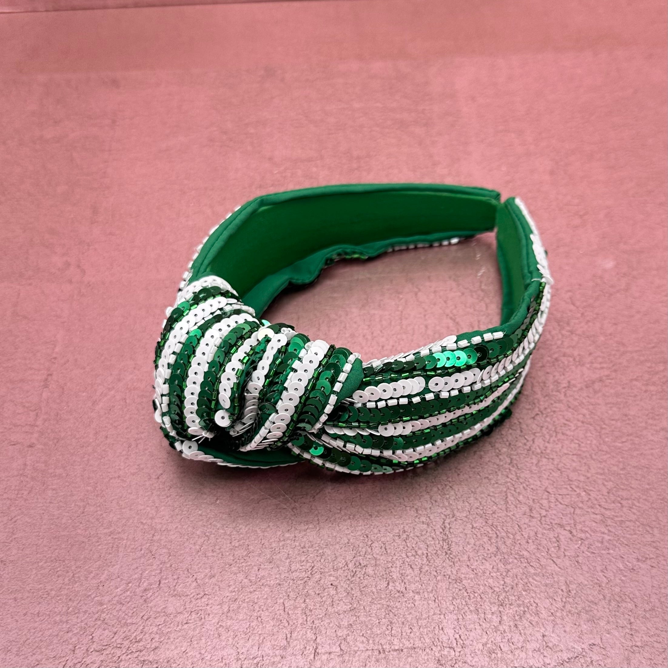Green & White Striped Sequin Headband