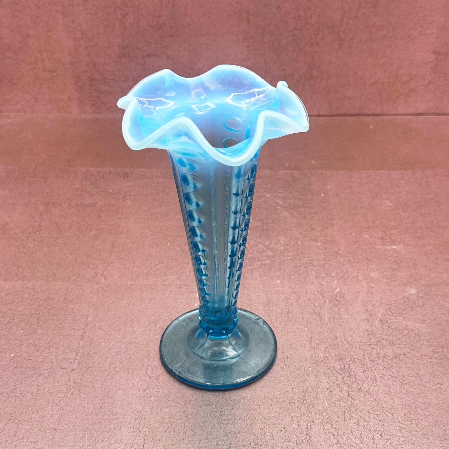 Aqua Fluted Dot Fenton Vase