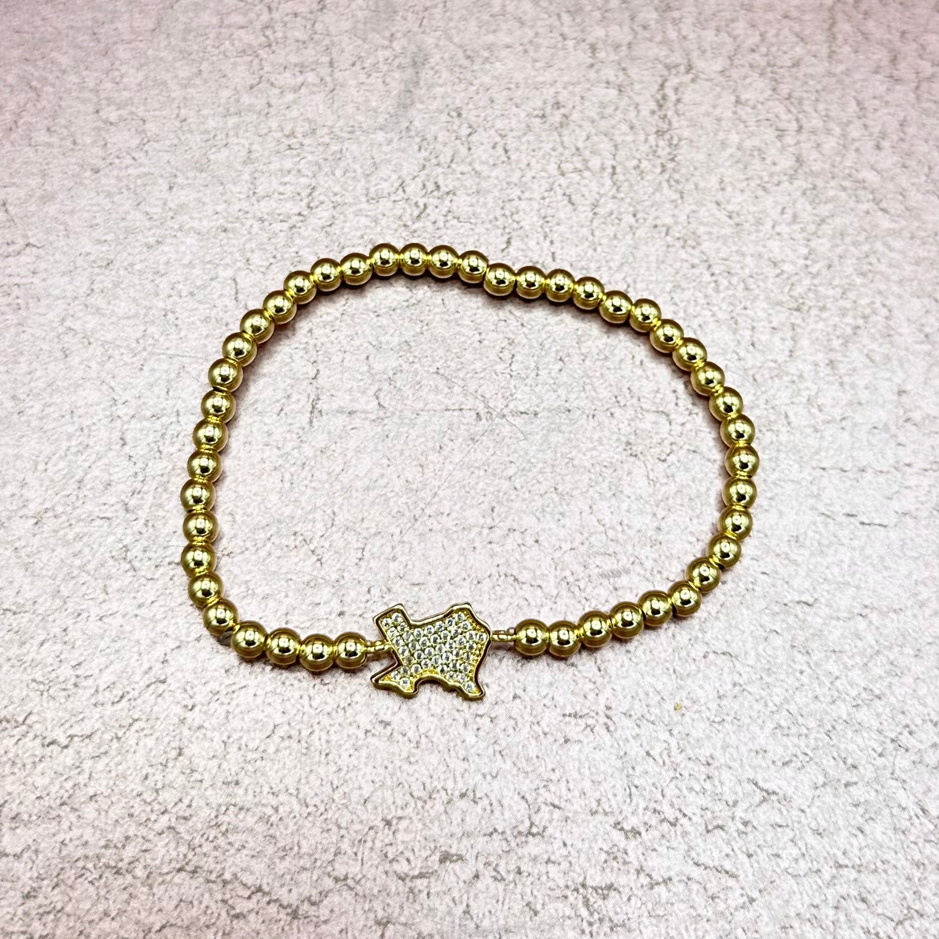 Gold Bead CZ Stud Charm Bracelet