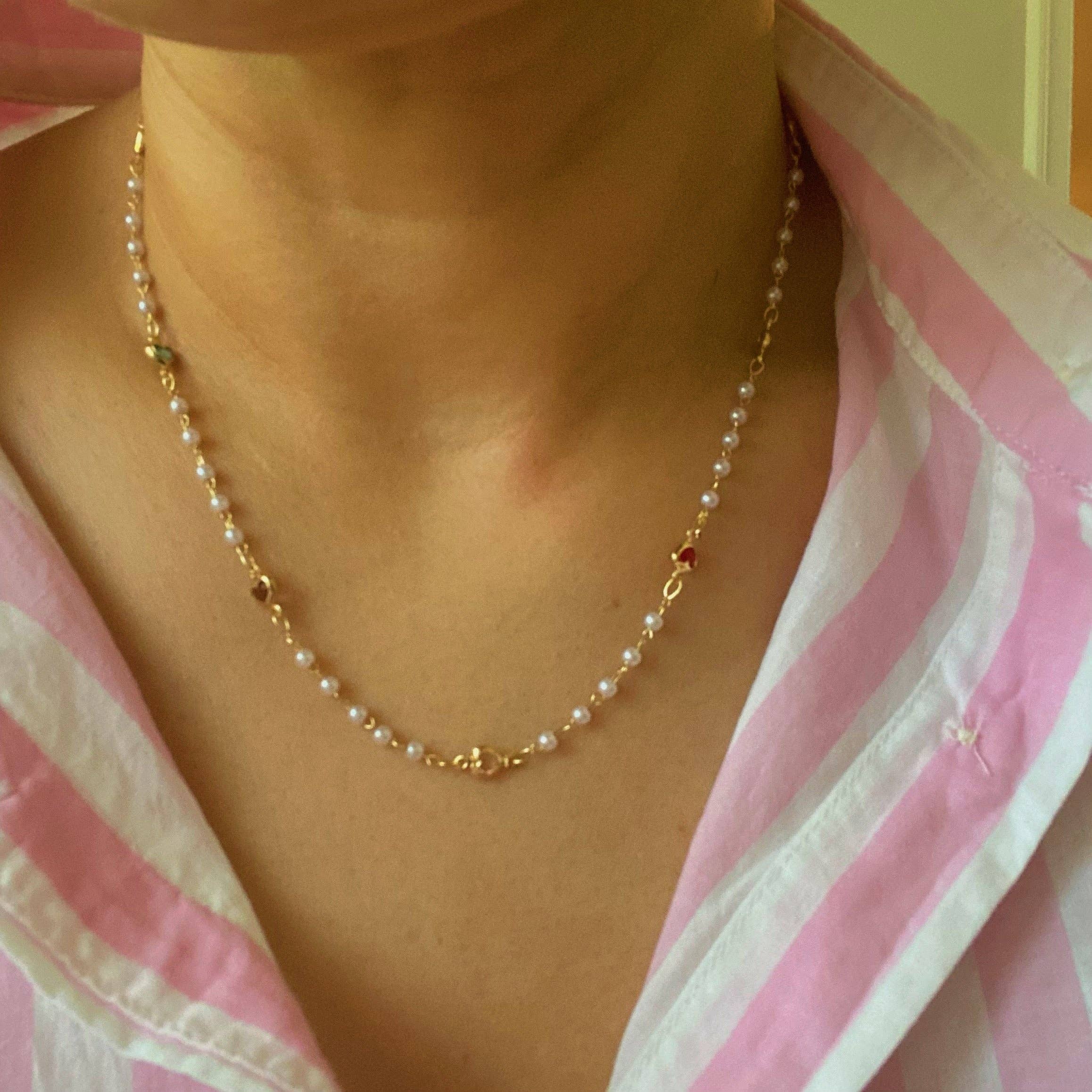 Mini Heart Pearl Necklace