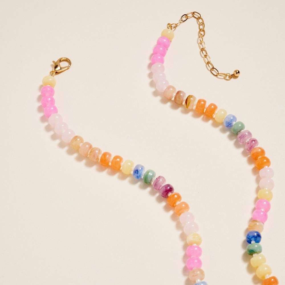 Marble Beaded Shell Pendant Necklace