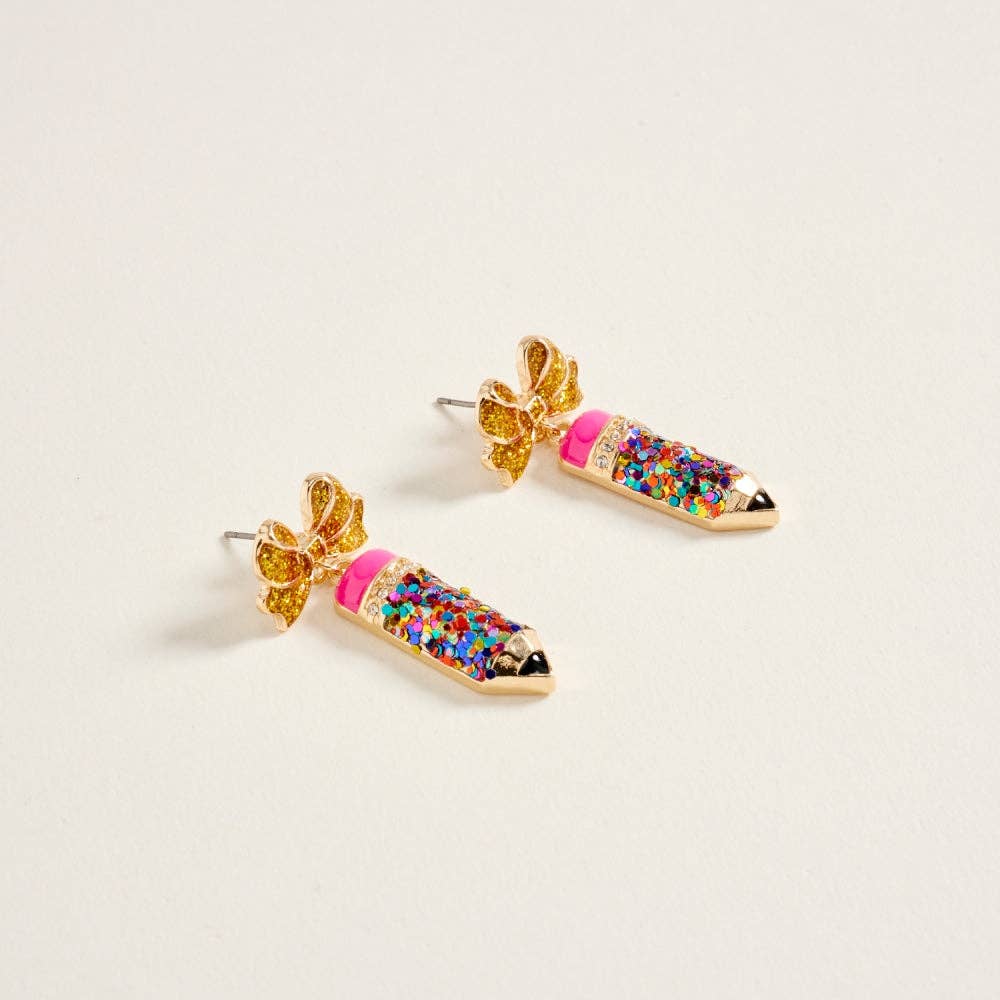 Glittered Pencil Bow Earrings