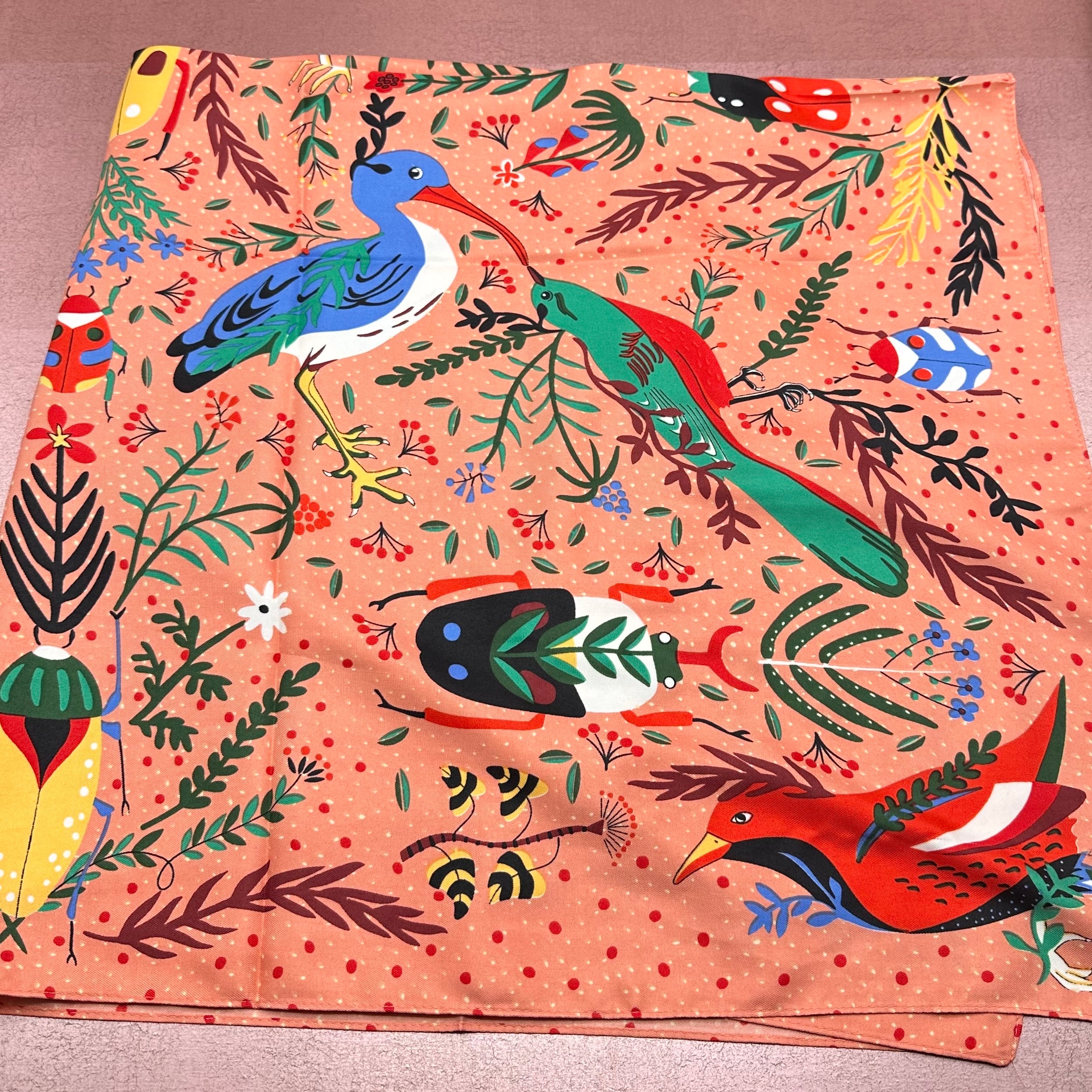 Bird & Beetle Coral Scarf