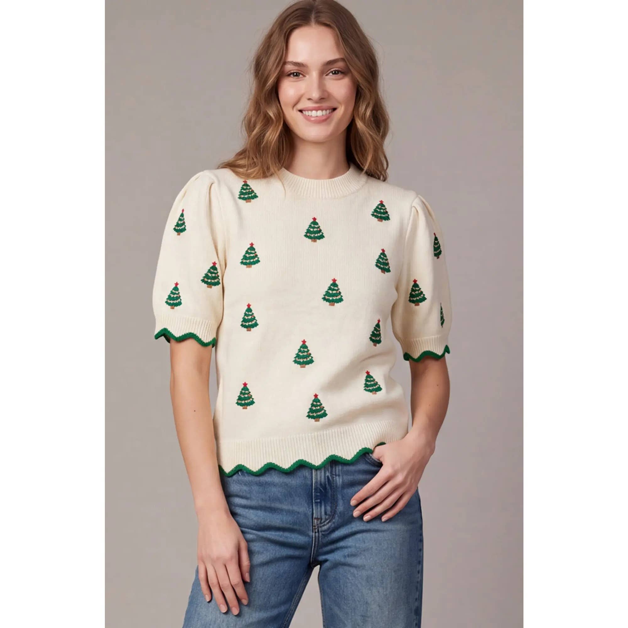 Christmas Trees Short Sleeve Sweater