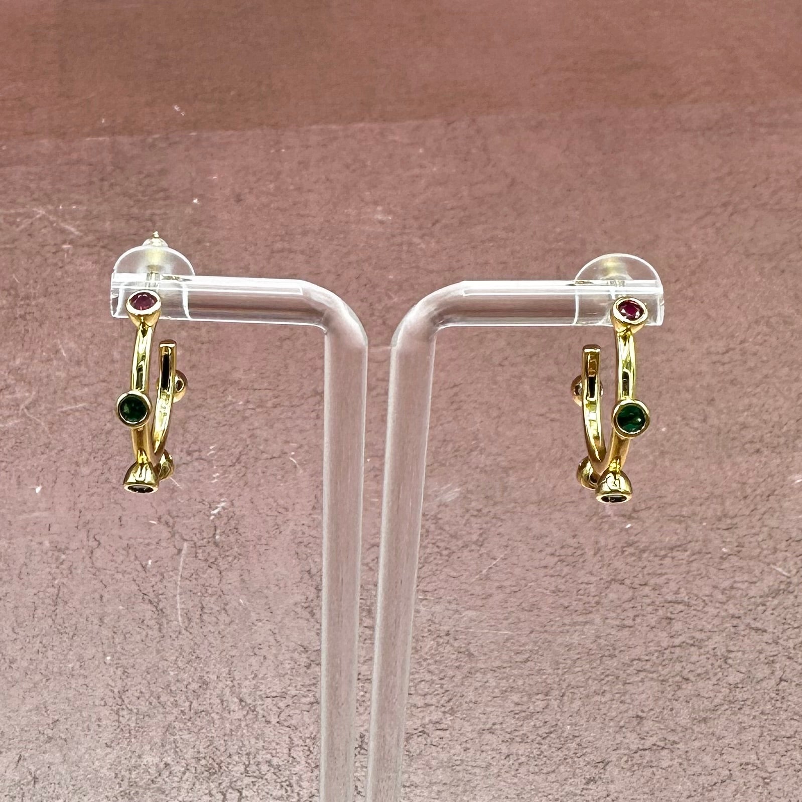 Gold Hoop w/ Multicolored Stones Earrings