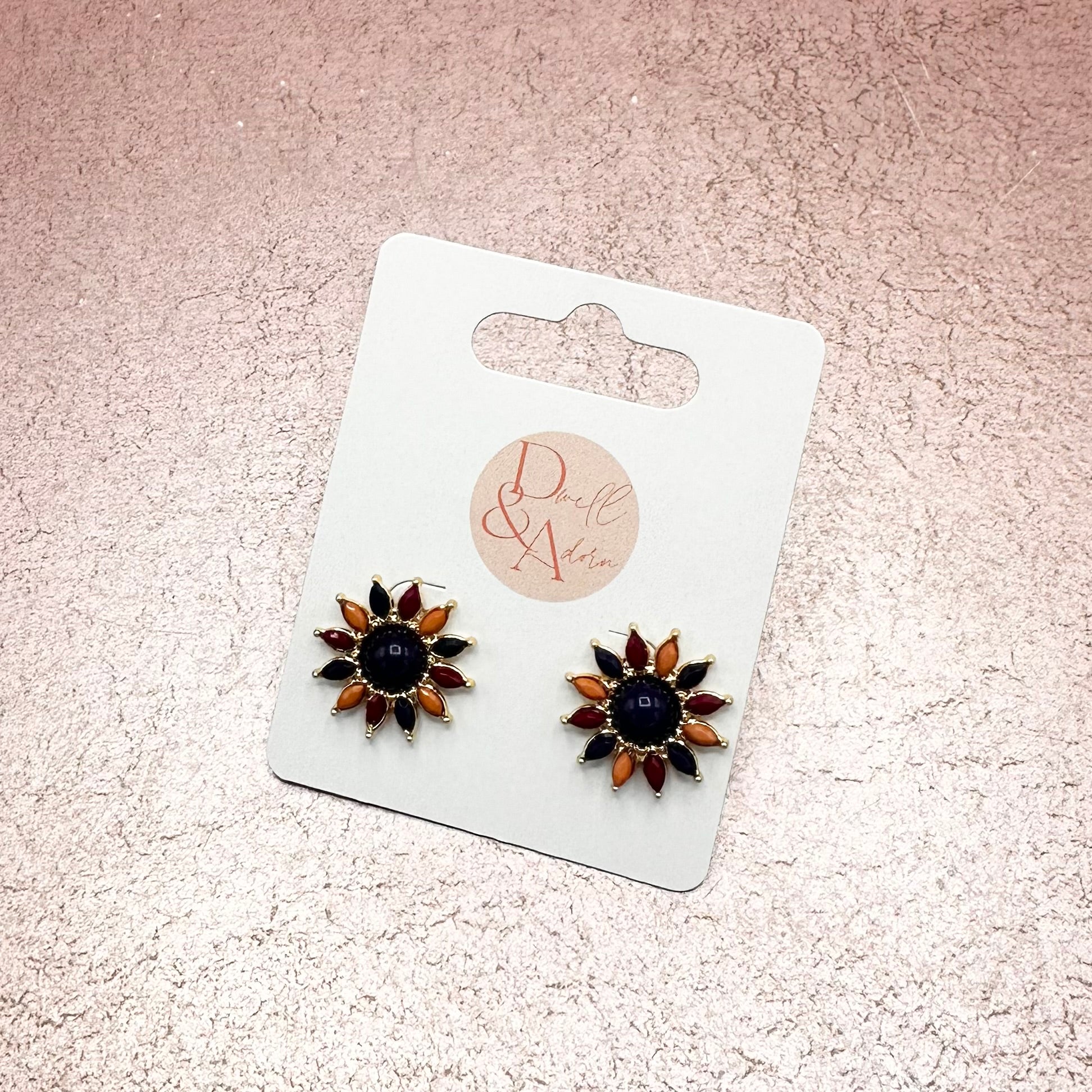 Fall Colored Sunflower Stud Earrings