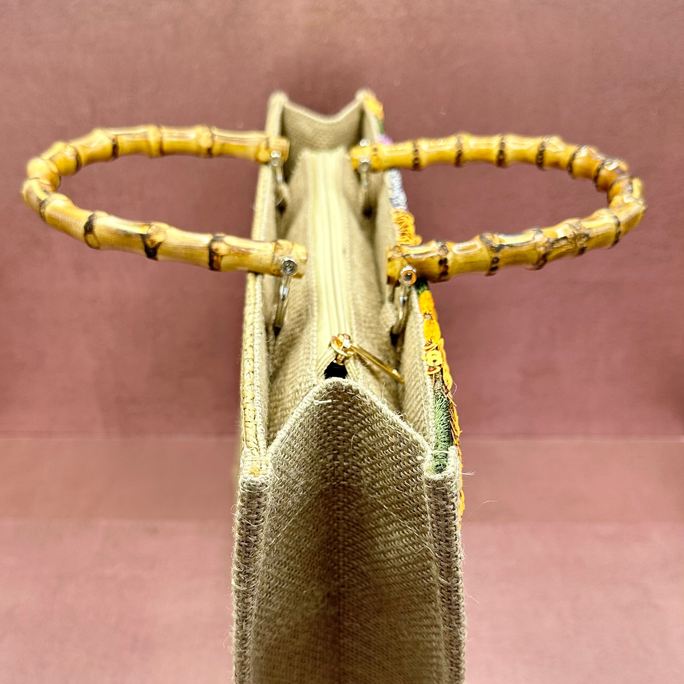 Bamboo Handle Embroidered & Sequin Tote