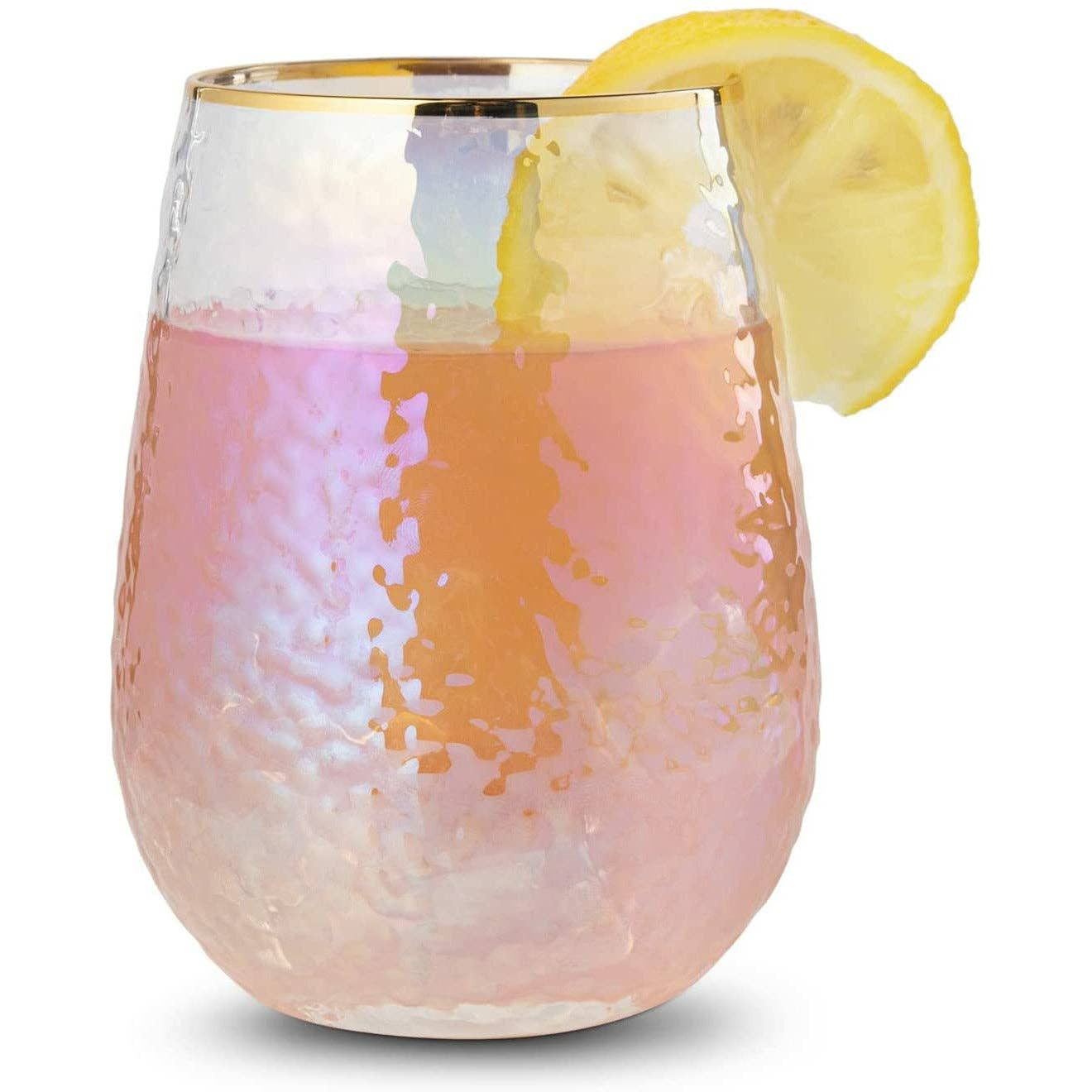 Lustered Iridescent Stemless Wine Glass